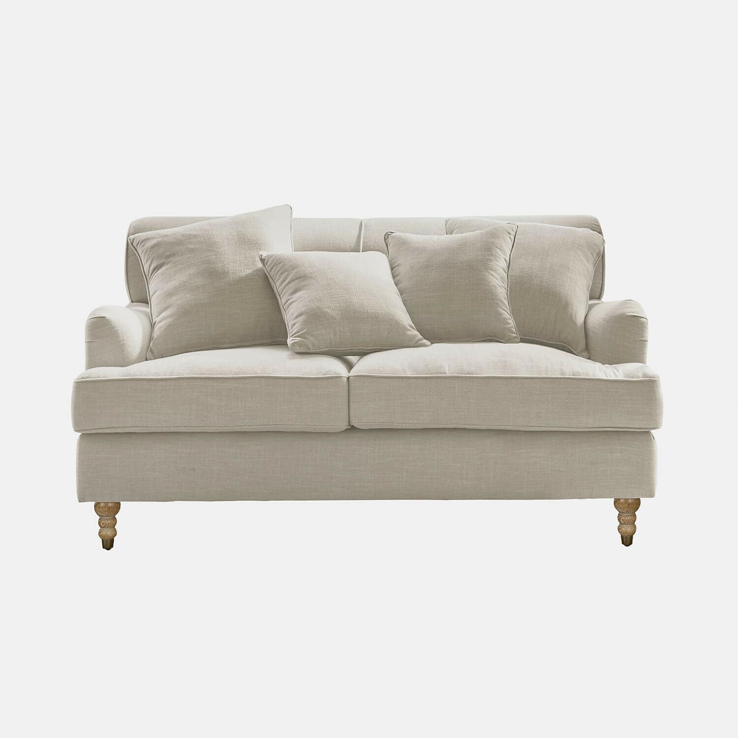 Sofá Isa Sofá beige de tela con cojines y patas de madera, mueble cómodo para salón