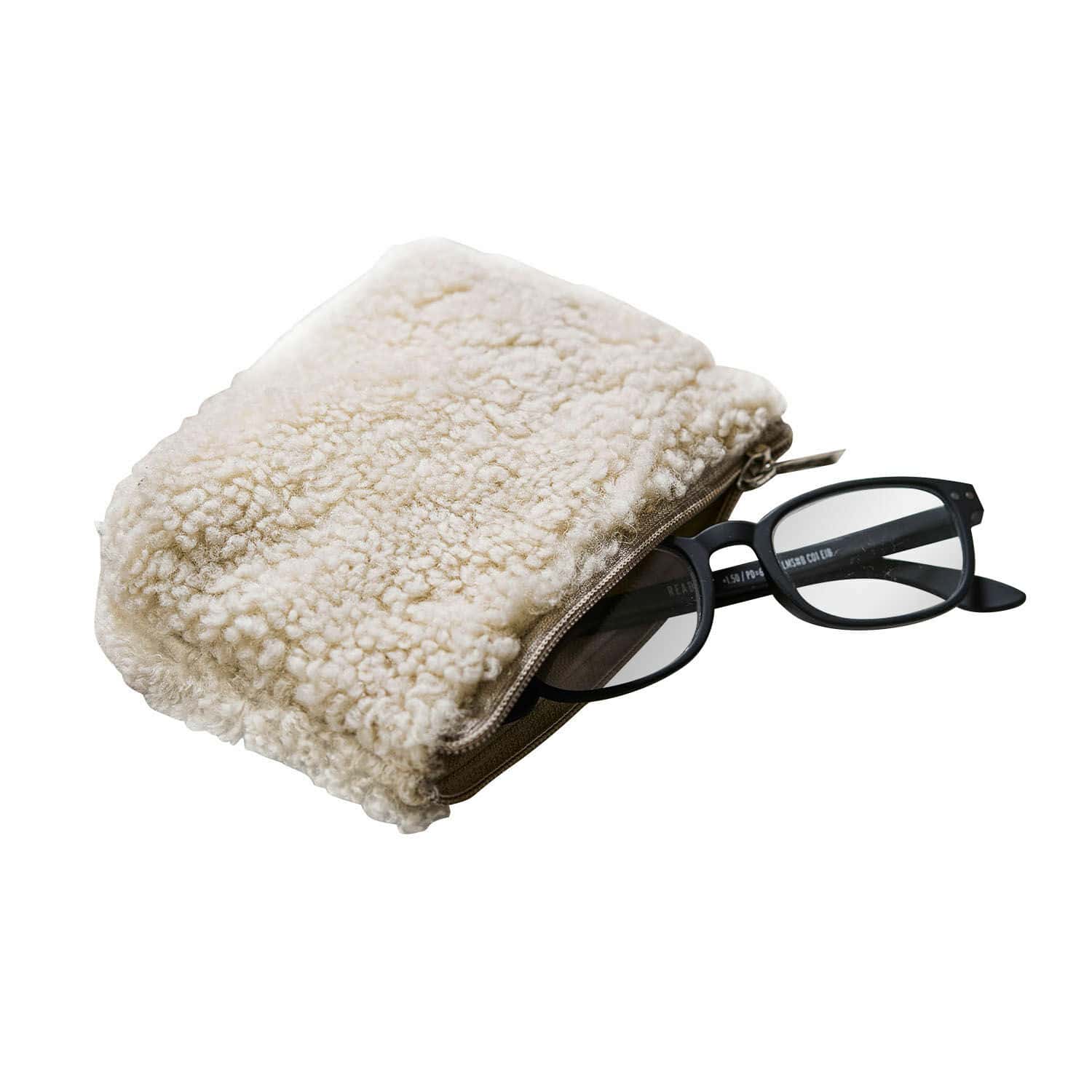 Bolsita Bathilde Funda para gafas de material suave color crema tipo lana, práctica y elegante para proteger gafas