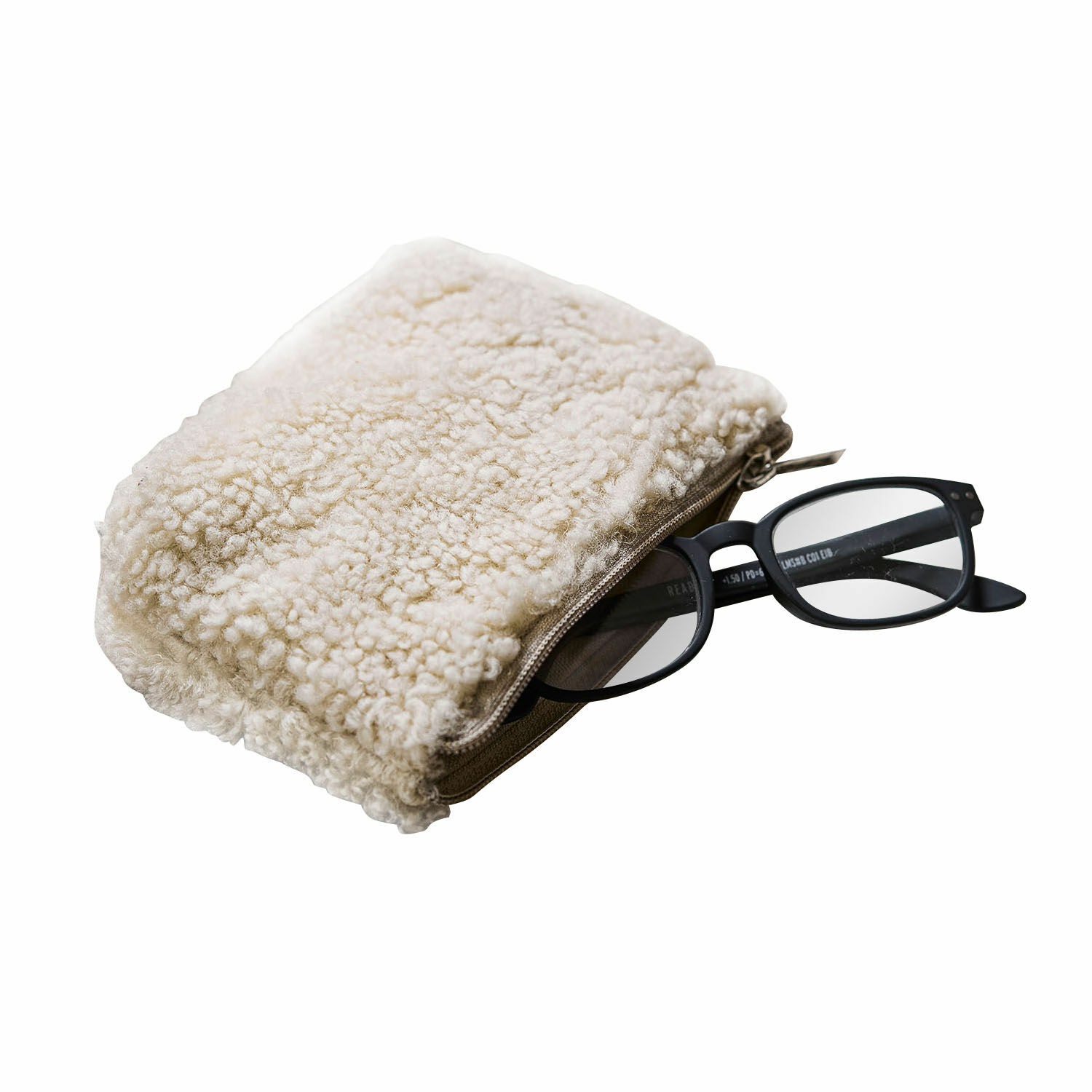 Bolsita Bathilde Funda para gafas de material suave color crema tipo lana, práctica y elegante para proteger gafas
