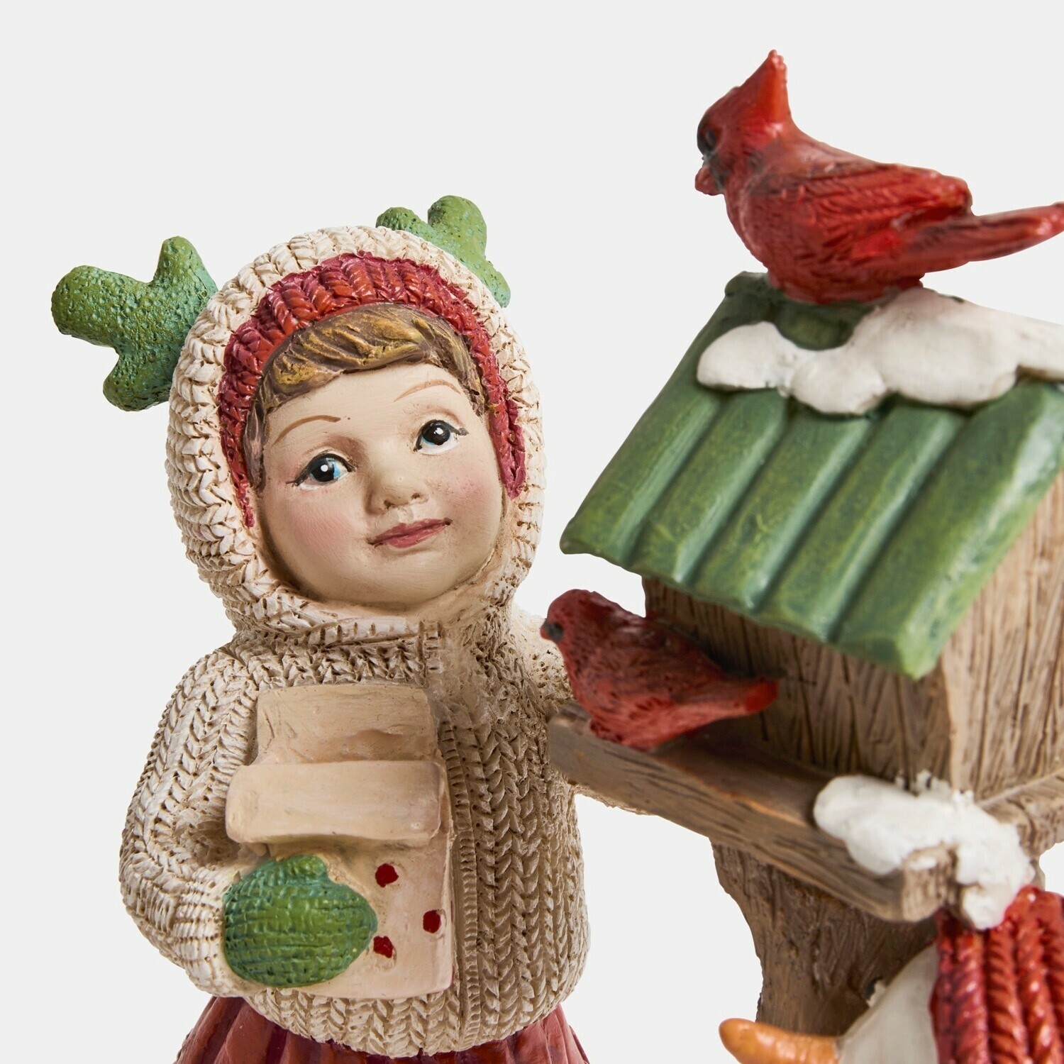 Figura decorativa niña con casita para pájaros Irenja