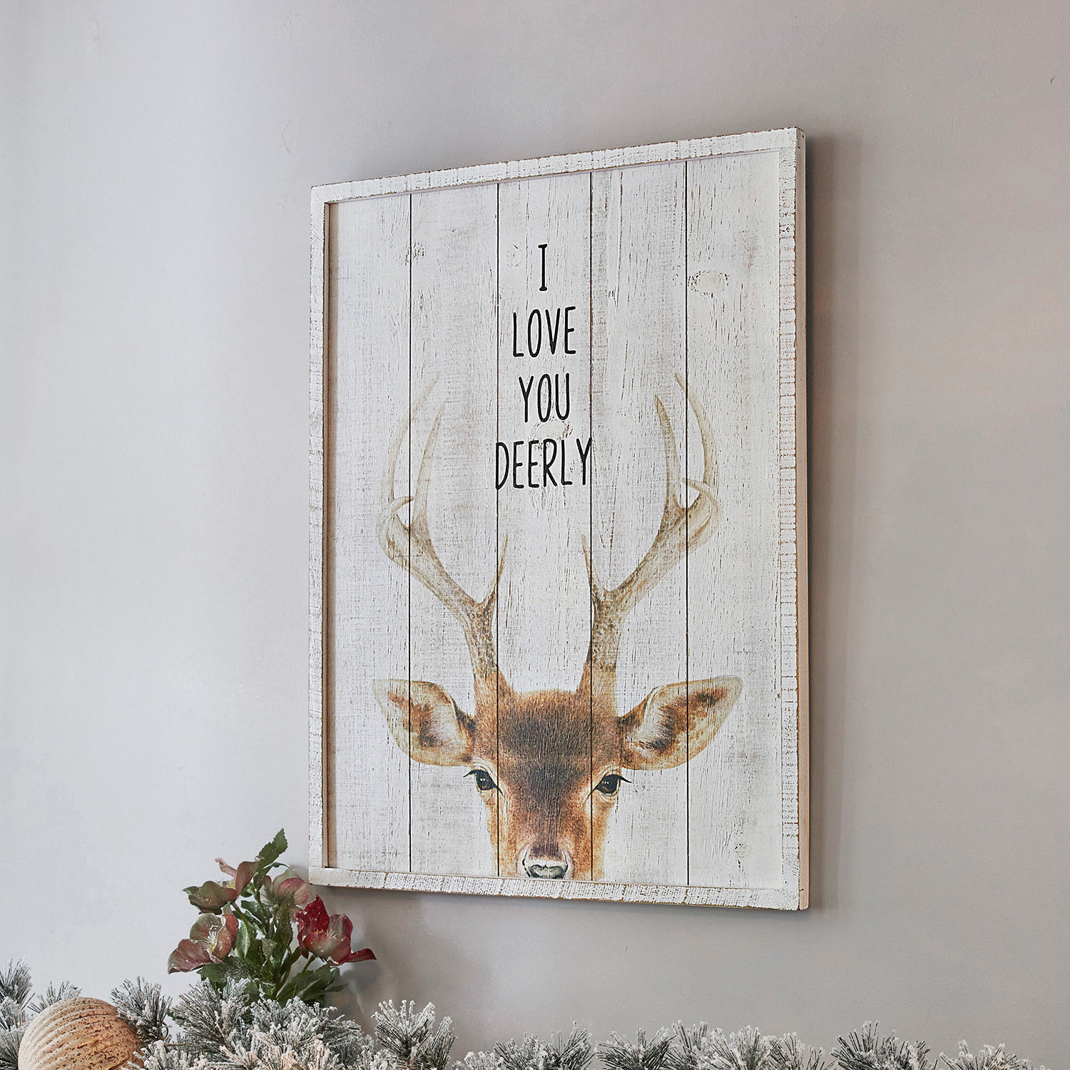 Cuadro decorativo Savona Cuadro de madera con ciervo y texto I love you deerly en colores naturales para decoración de pared