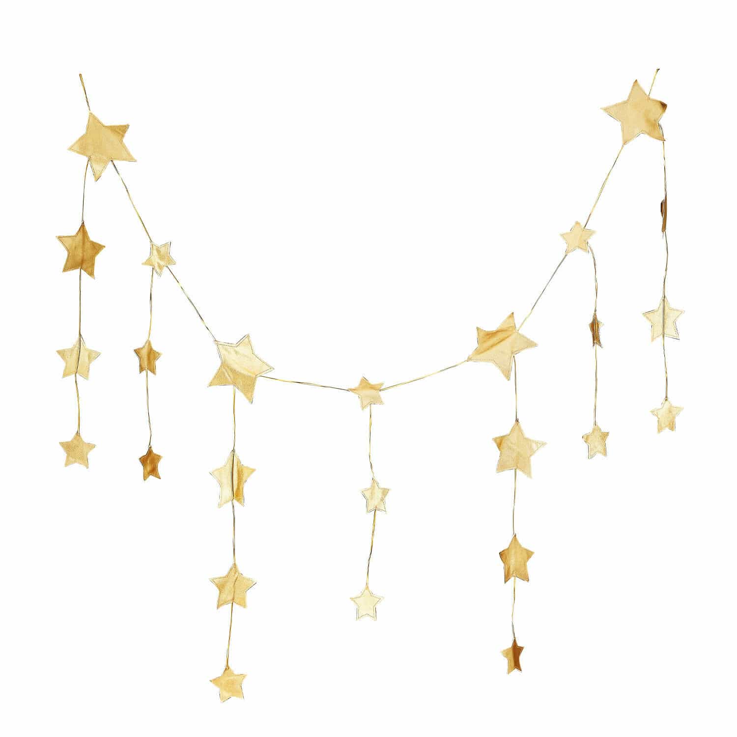 Garland Étoilin Guirnalda decorativa de tela con estrellas doradas para decoración interior festiva