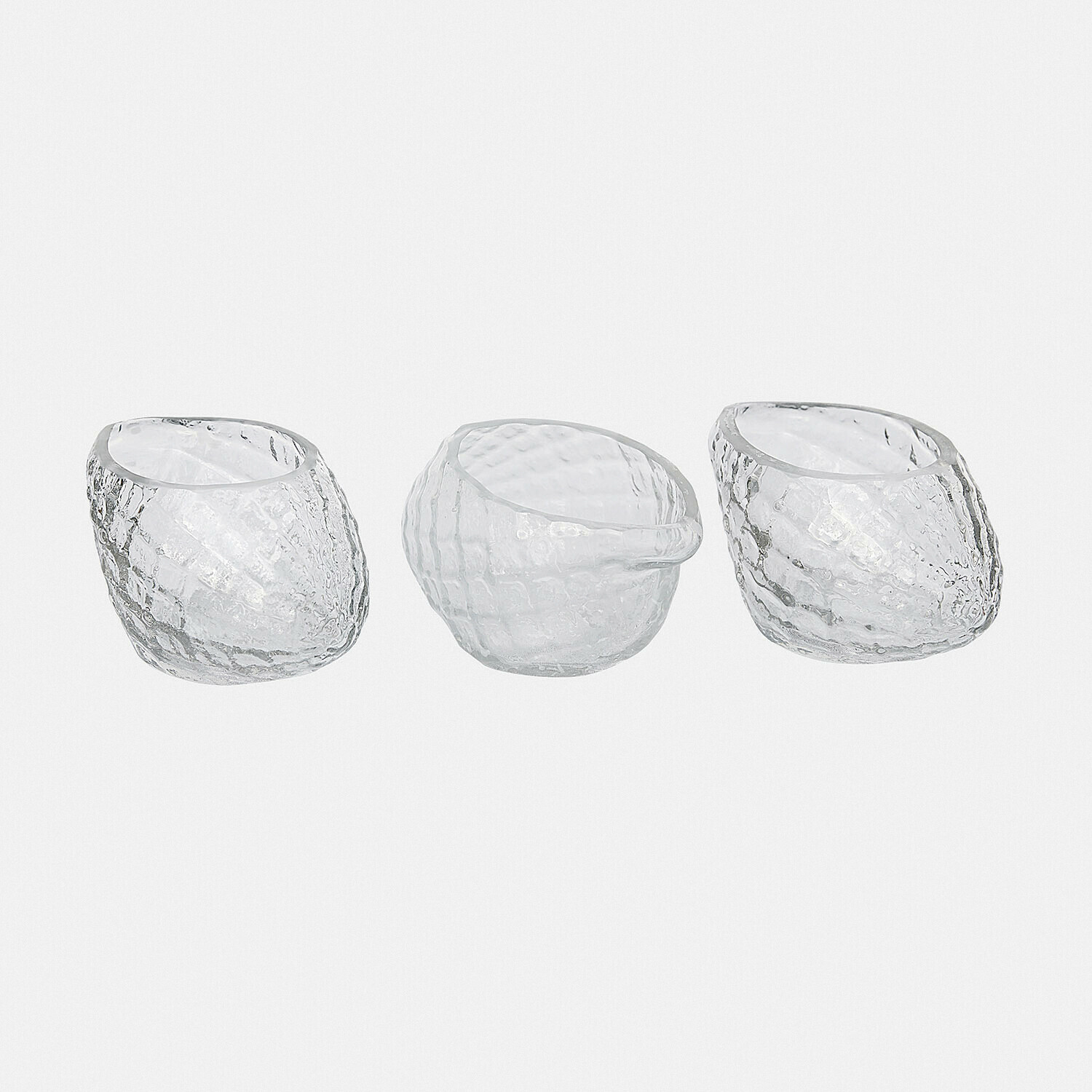 Set de 3 portavelas Wynska Conjunto de tres cuencos de vidrio transparente con textura para decoración y servicio