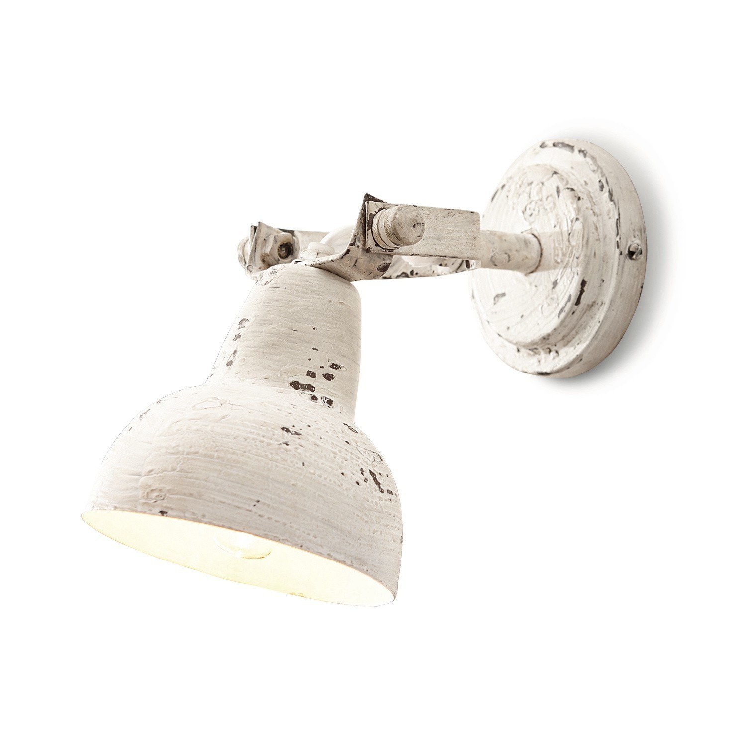blanco envejecido Aplique de pared Rieke en metal blanco antiguo, estilo vintage, iluminación decorativa
