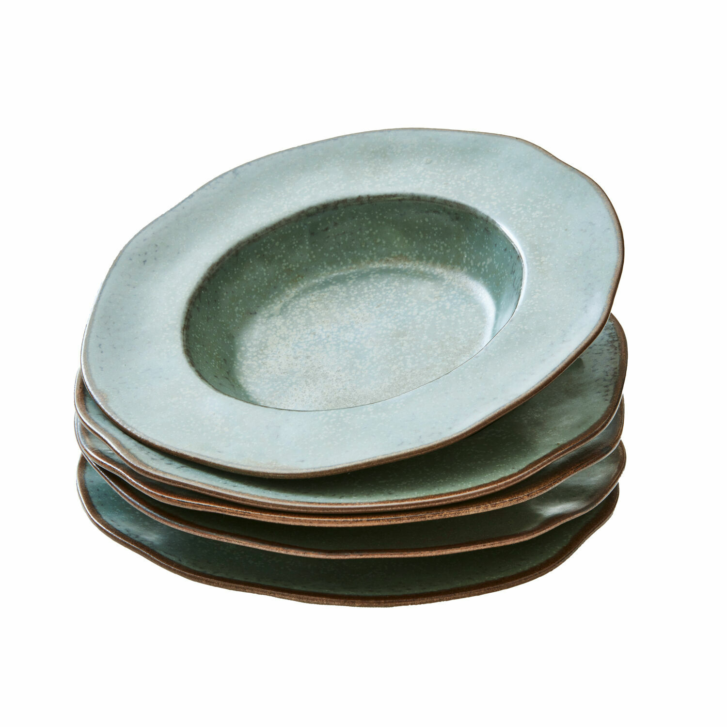 turquesa/marrón Set de 6 platos hondos Biarritz de cerámica en turquesa y marrón para la mesa.