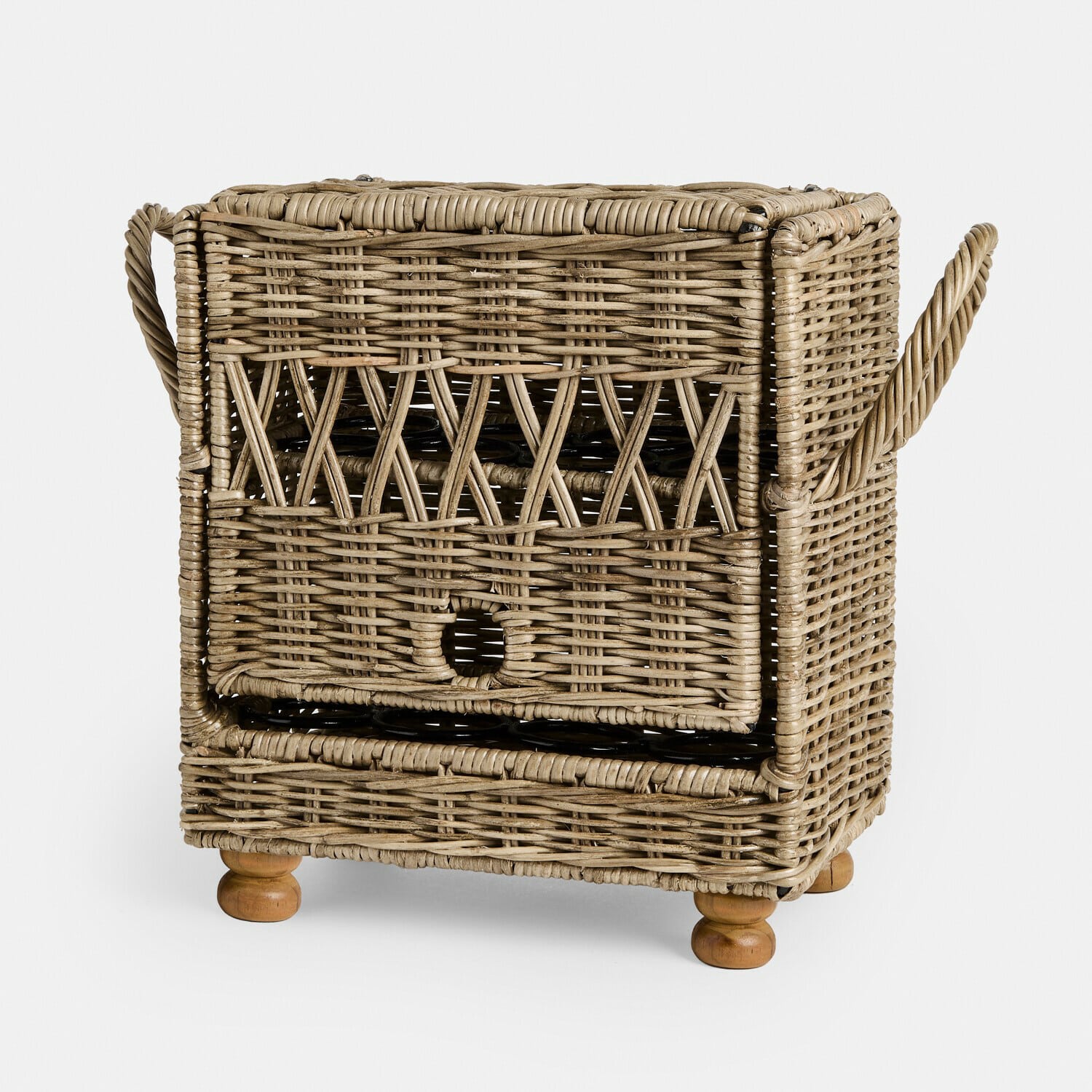 Cesta para huevos Kettlewells Cesta cuadrada de ratán natural con asas y patas de madera para almacenamiento
