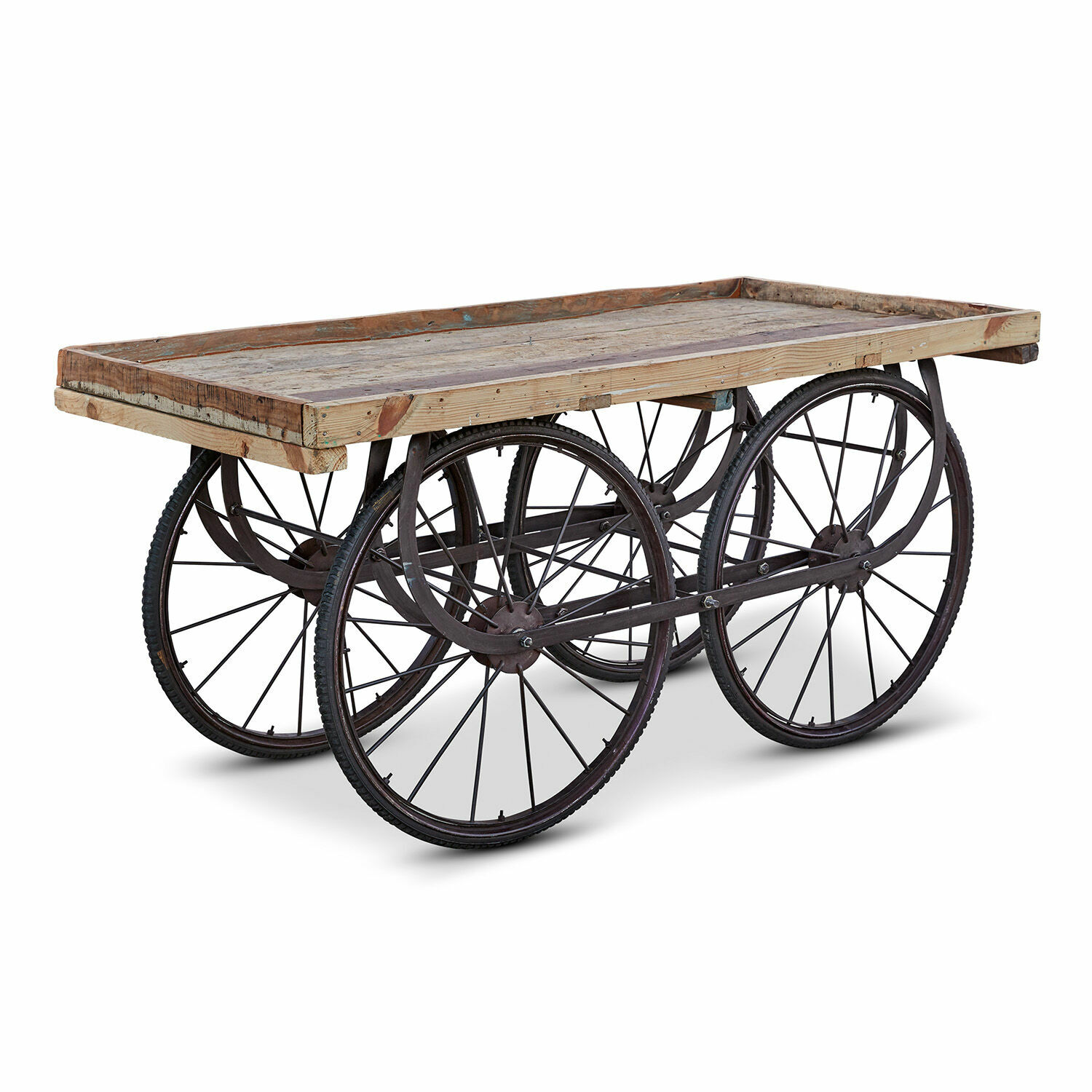 Carro de servicio Annabel Mesa vintage con ruedas de madera y metal, ideal para decoración industrial en interiores