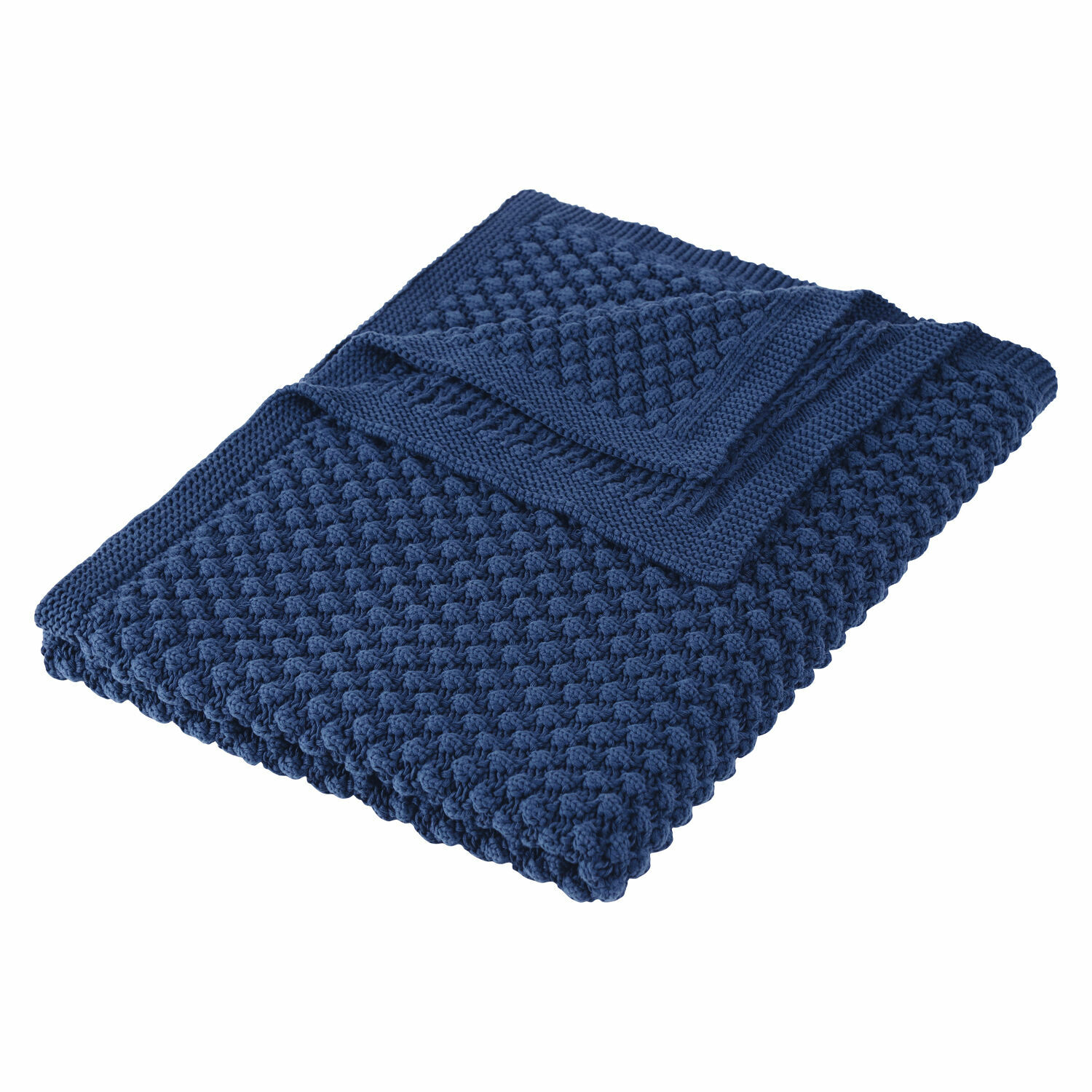 Manta Tremes azul marino de punto grueso, suave y cálida, ideal para salón y dormitorio