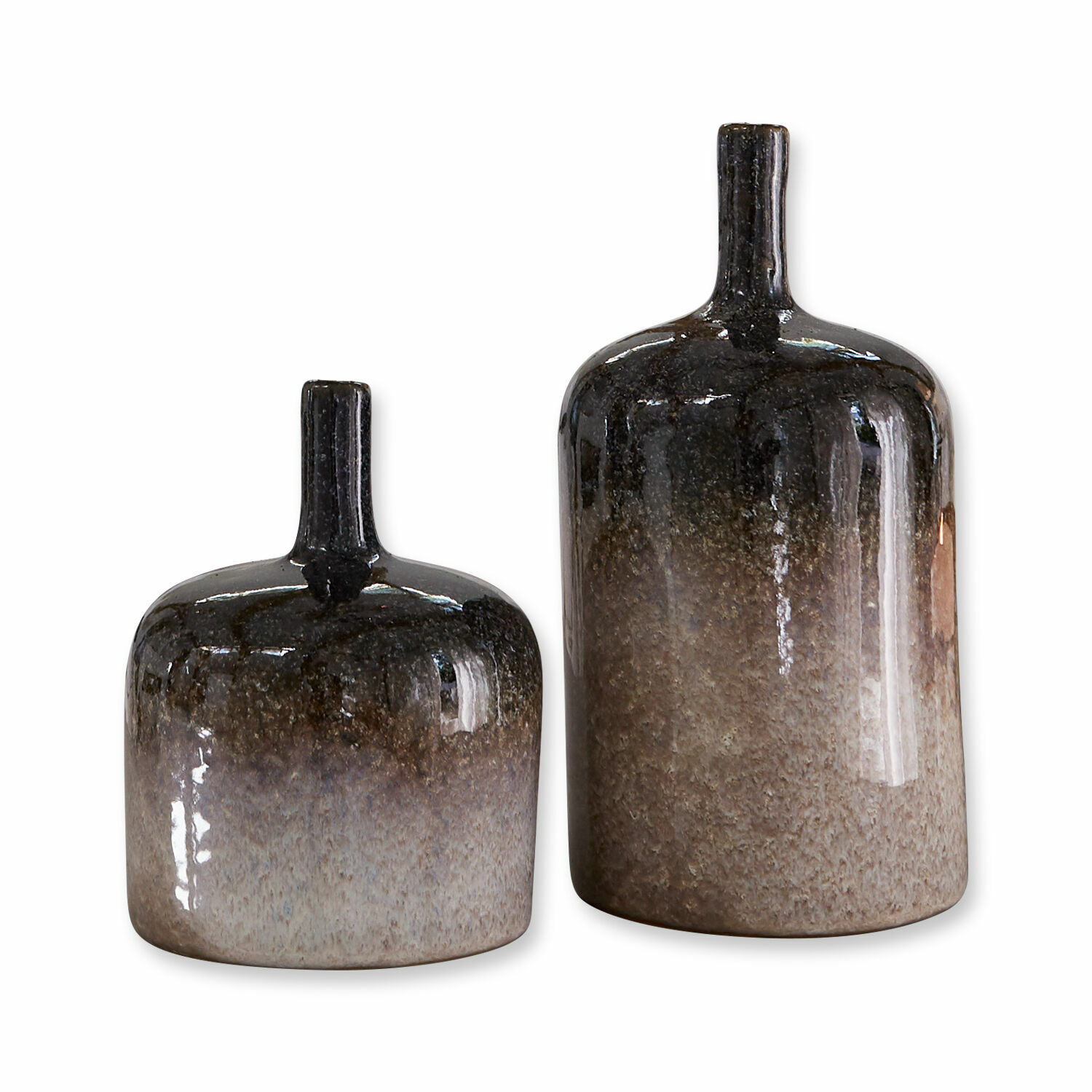 gris/negro Conjunto de dos jarrones de cerámica Kurys en tonos gris y negro para decoración interior
