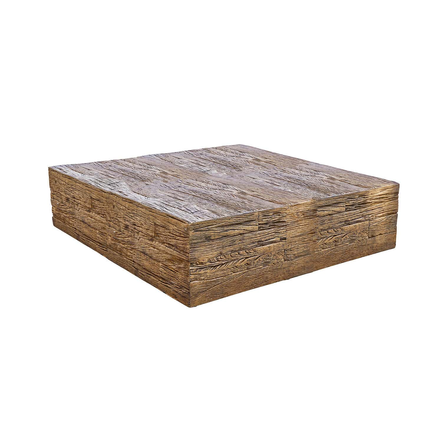 Mesa de centro cuadrada de madera marrón con textura rústica para sala de estar