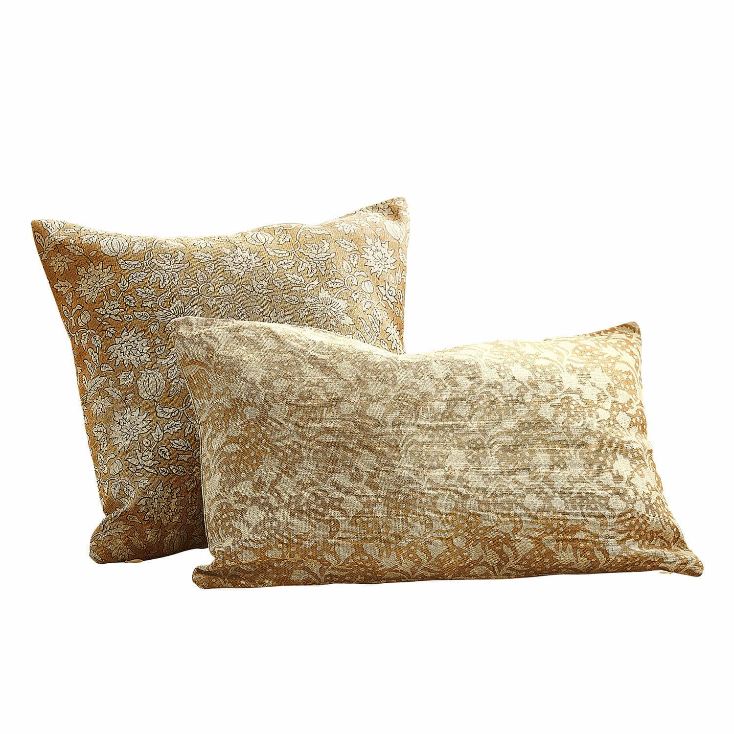 Set de 2 fundas de cojín Nalefor Conjunto de dos cojines decorativos de algodón en beige y marrón con motivos florales para salón