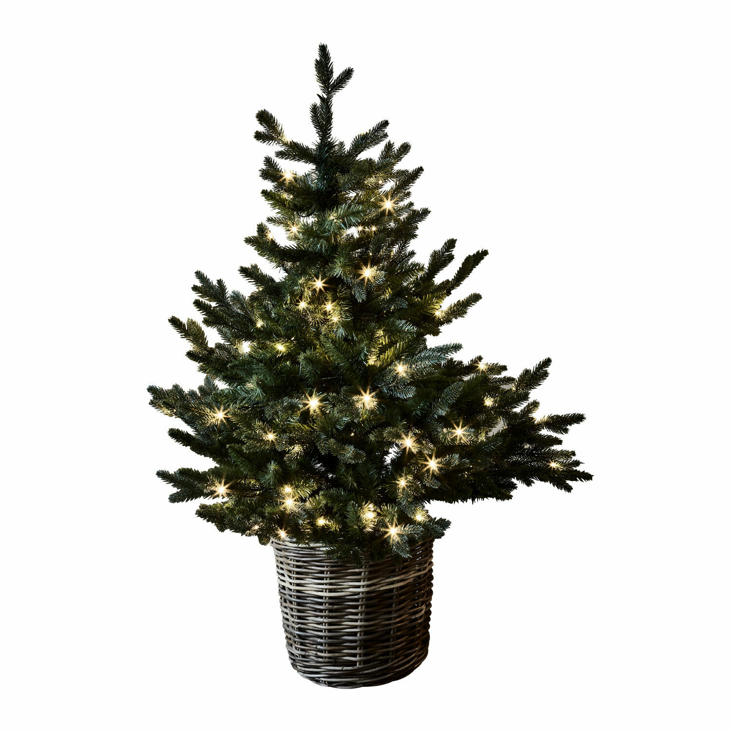 Árbol decorativo Mantilly Árbol de Navidad artificial en cesta de mimbre con luces blancas cálidas, decoración festiva