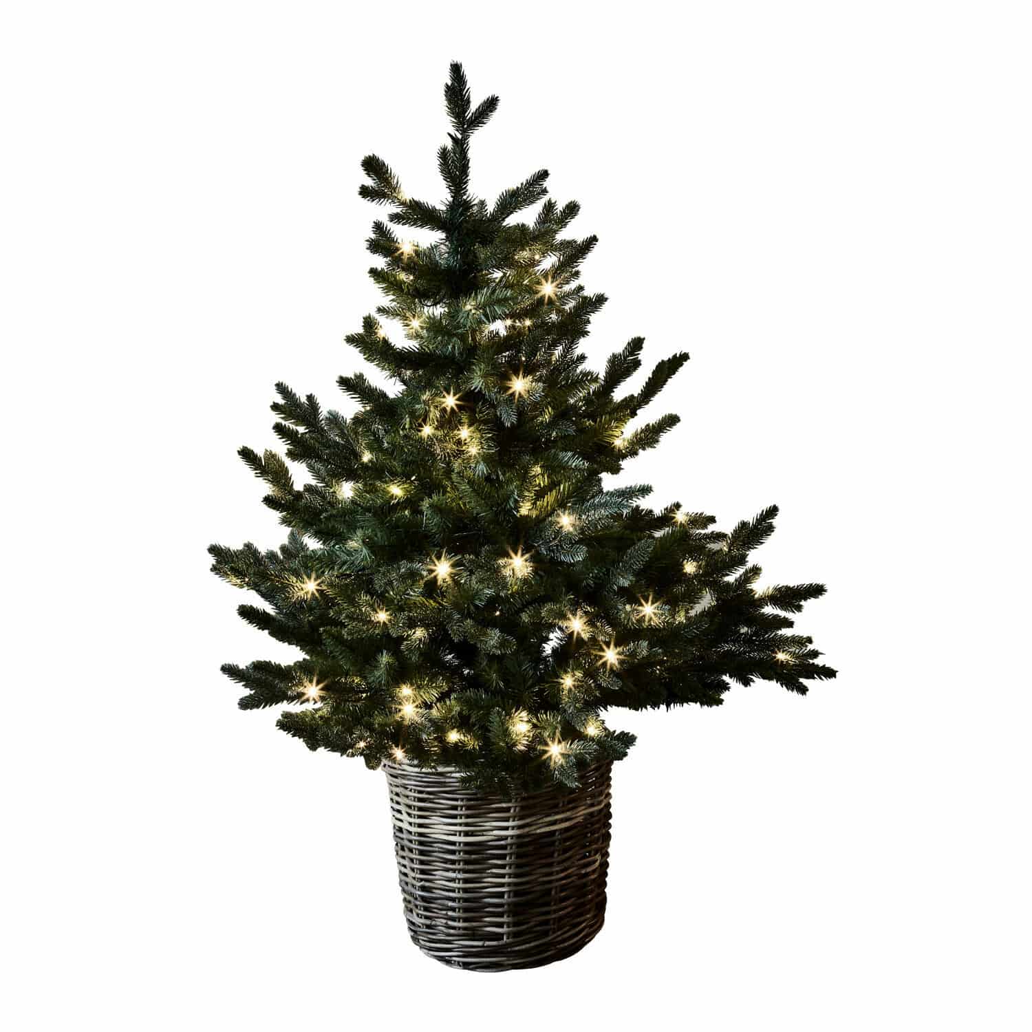 Árbol decorativo Mantilly Árbol de Navidad artificial en cesta de mimbre con luces blancas cálidas, decoración festiva