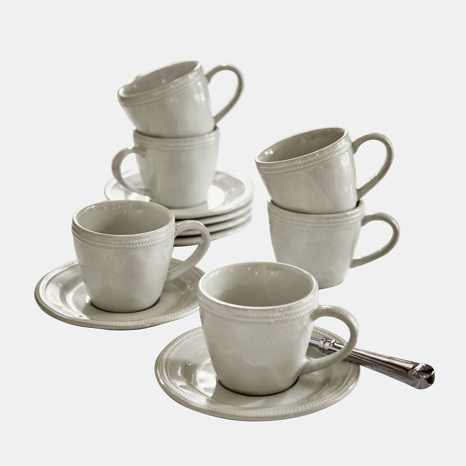 gris claro Set de 6 tazas y platos de cerámica gris claro Norrvik para café y té