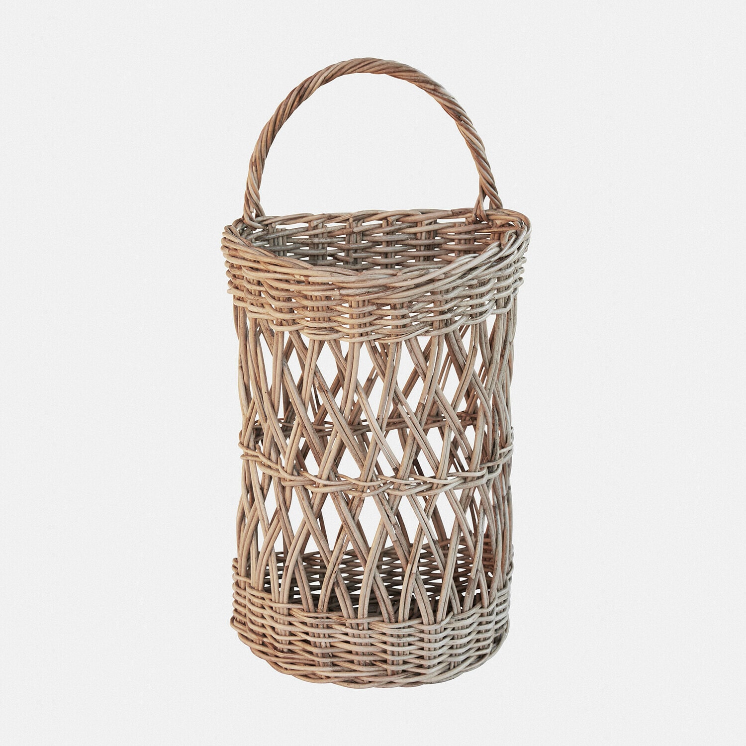 Cesta colgante Finara Cesta redonda de mimbre en color natural con asa, ligera y práctica para almacenamiento