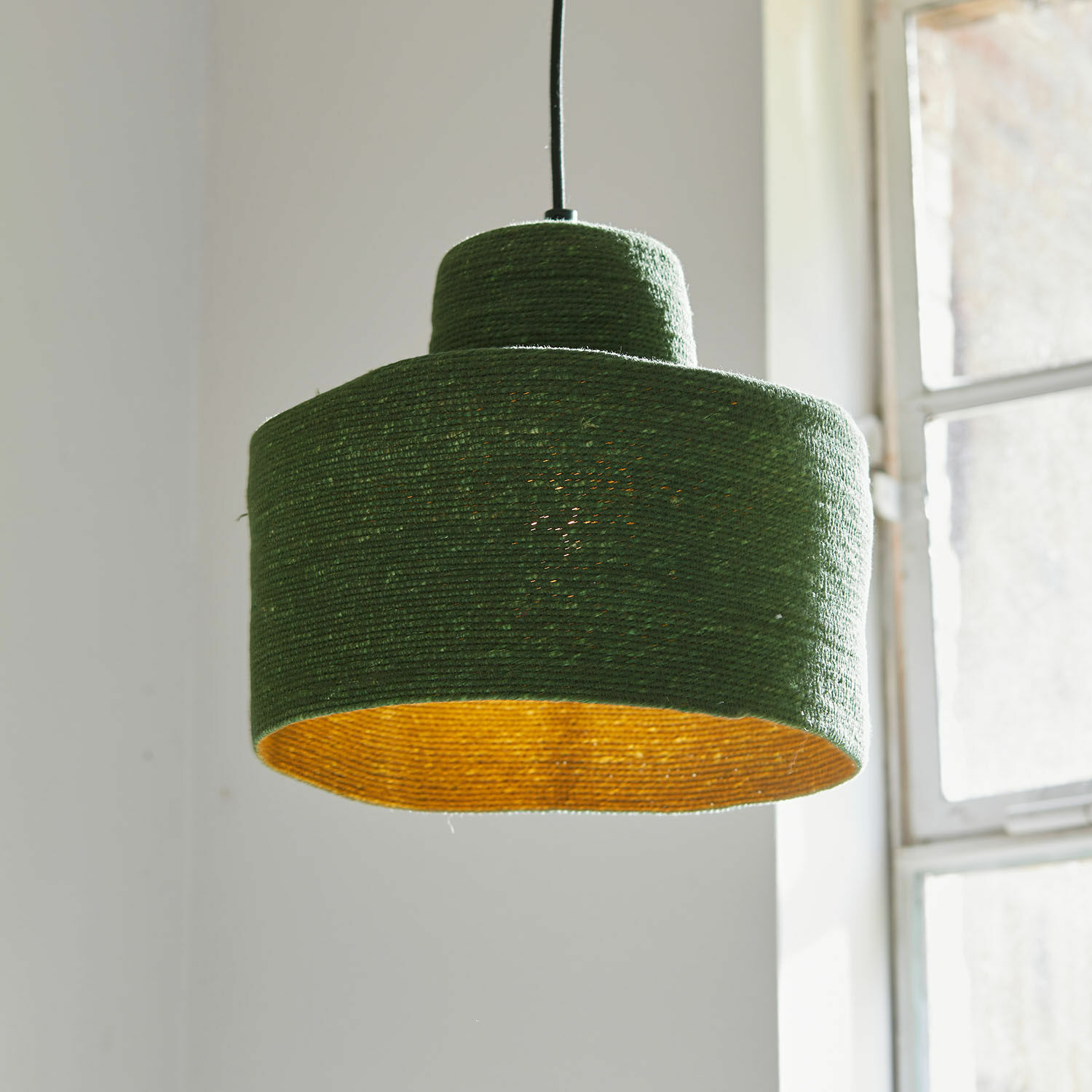 Lámpara colgante Frostrup Lámpara colgante verde de cuerda natural con interior amarillo, lámpara decorativa para salón