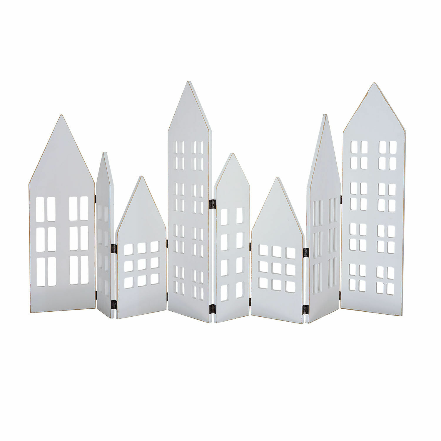 Casitas decorativas Cottages Biombo decorativo de madera blanca con forma de casas y ventanas recortadas, adorno para interiores
