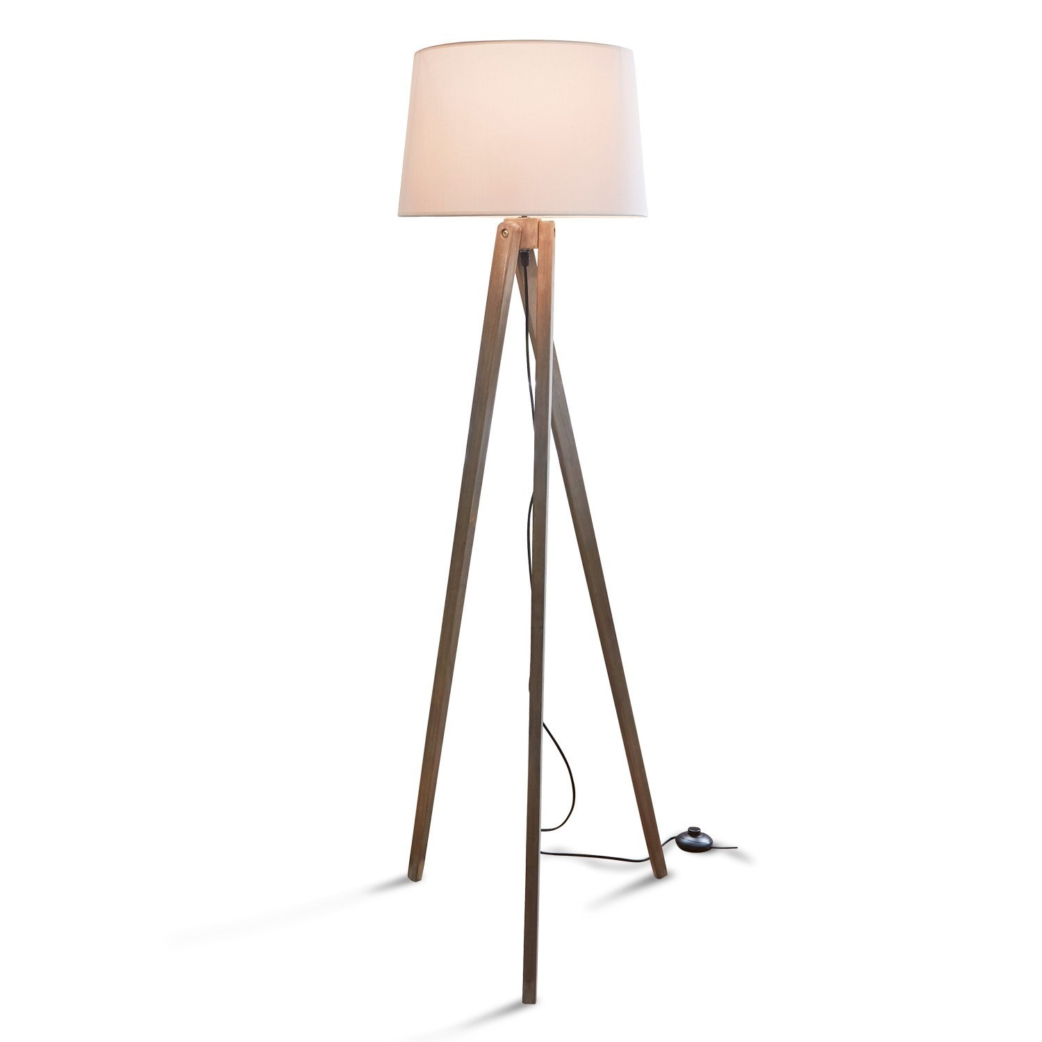 Lámpara de pie Troisième Lámpara de pie con base de madera y pantalla blanca, diseño moderno para salón