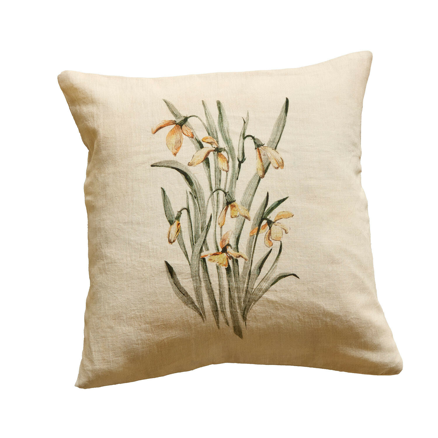 Funda de cojín Lozere Cojín de lino beige con estampado de flores amarillas, decoración natural para el hogar