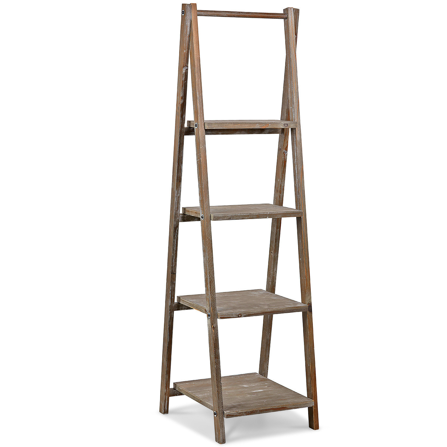 Estante Lester Estantería de madera gris con cuatro baldas de estilo rústico para almacenamiento