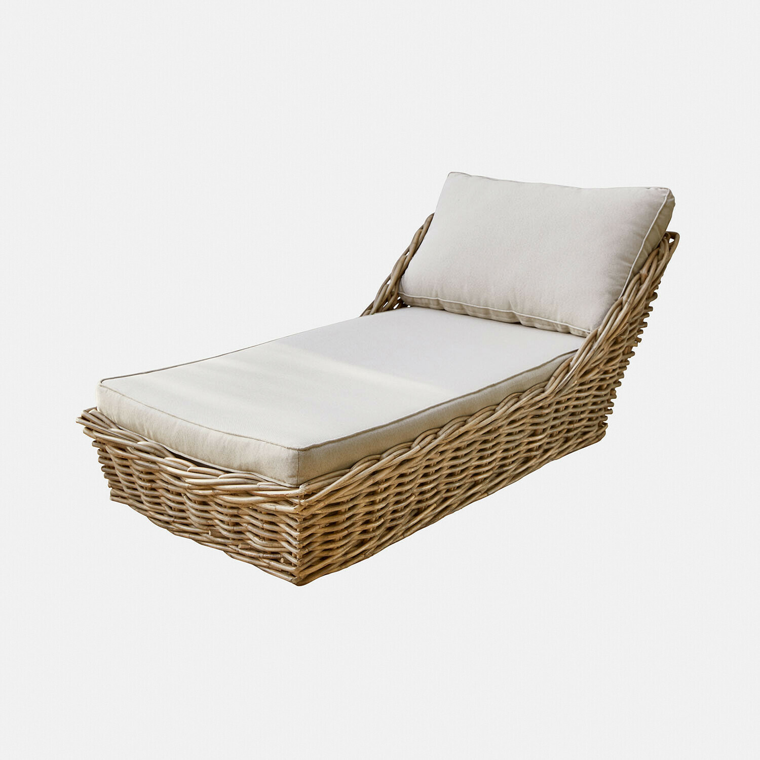 Tumbona Varolinos Tumbona de ratán con cojín crema y colchón, mueble de jardín cómodo para relajarse