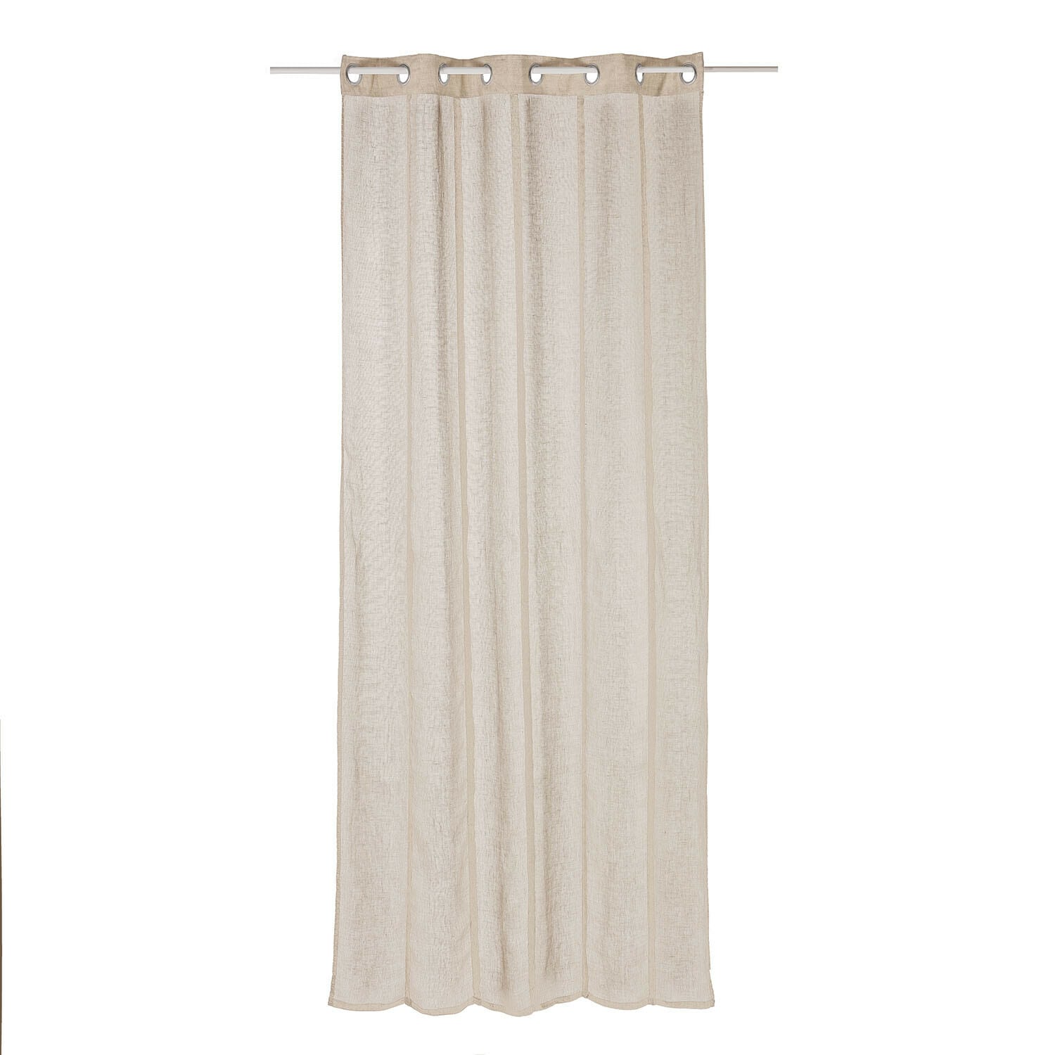 Cortina Blanchy Cortina beige de lino transparente con ojales metálicos, decoración elegante para ventana