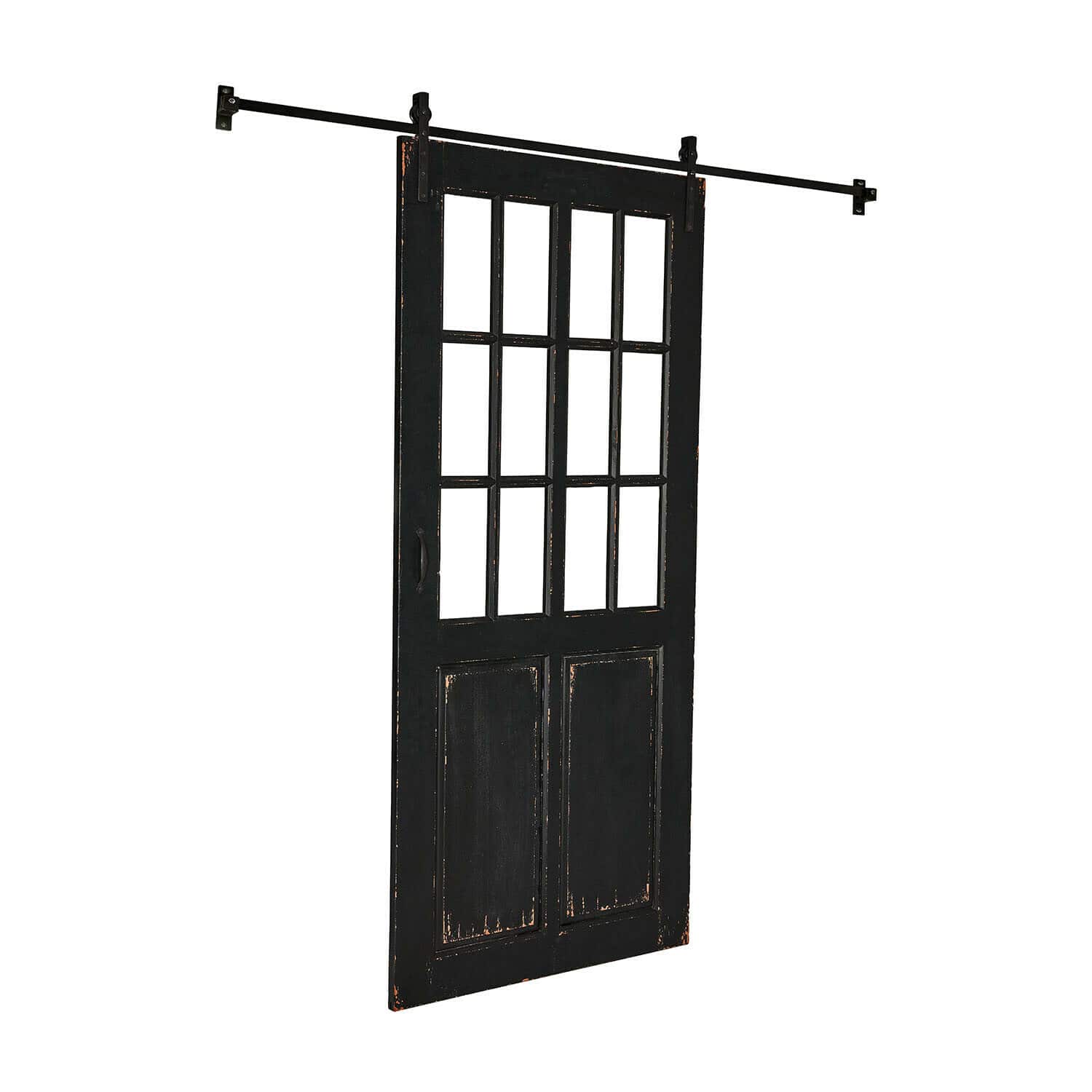 Puerta corredera Sorelles Puerta corredera negra de madera con paneles acristalados y asa metálica para interiores