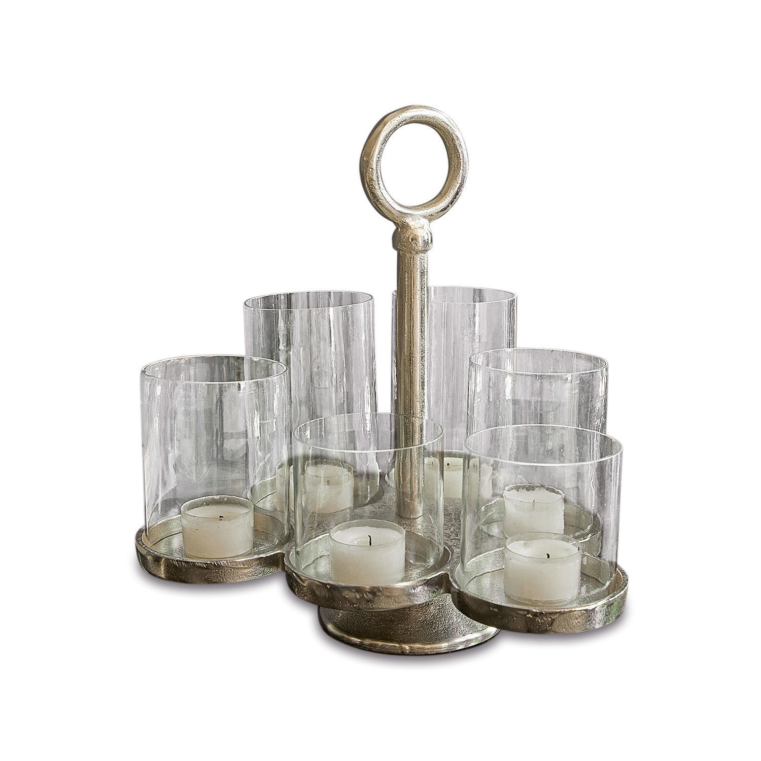 Portavelas Gjaloran de metal plateado con protectores de vidrio transparente para velas tealight