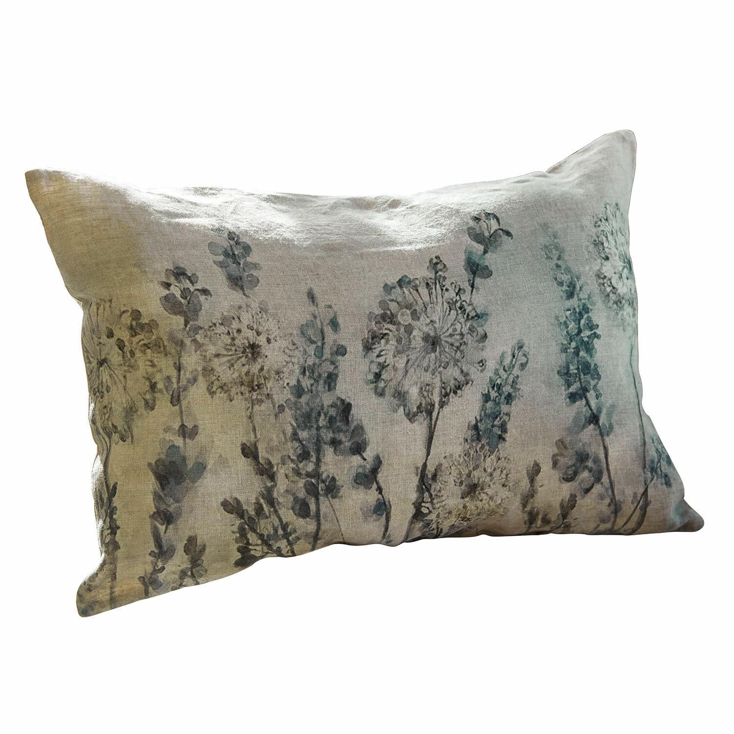 Funda de cojín Lusse Cojín decorativo de lino gris con estampado floral para salón y dormitorio