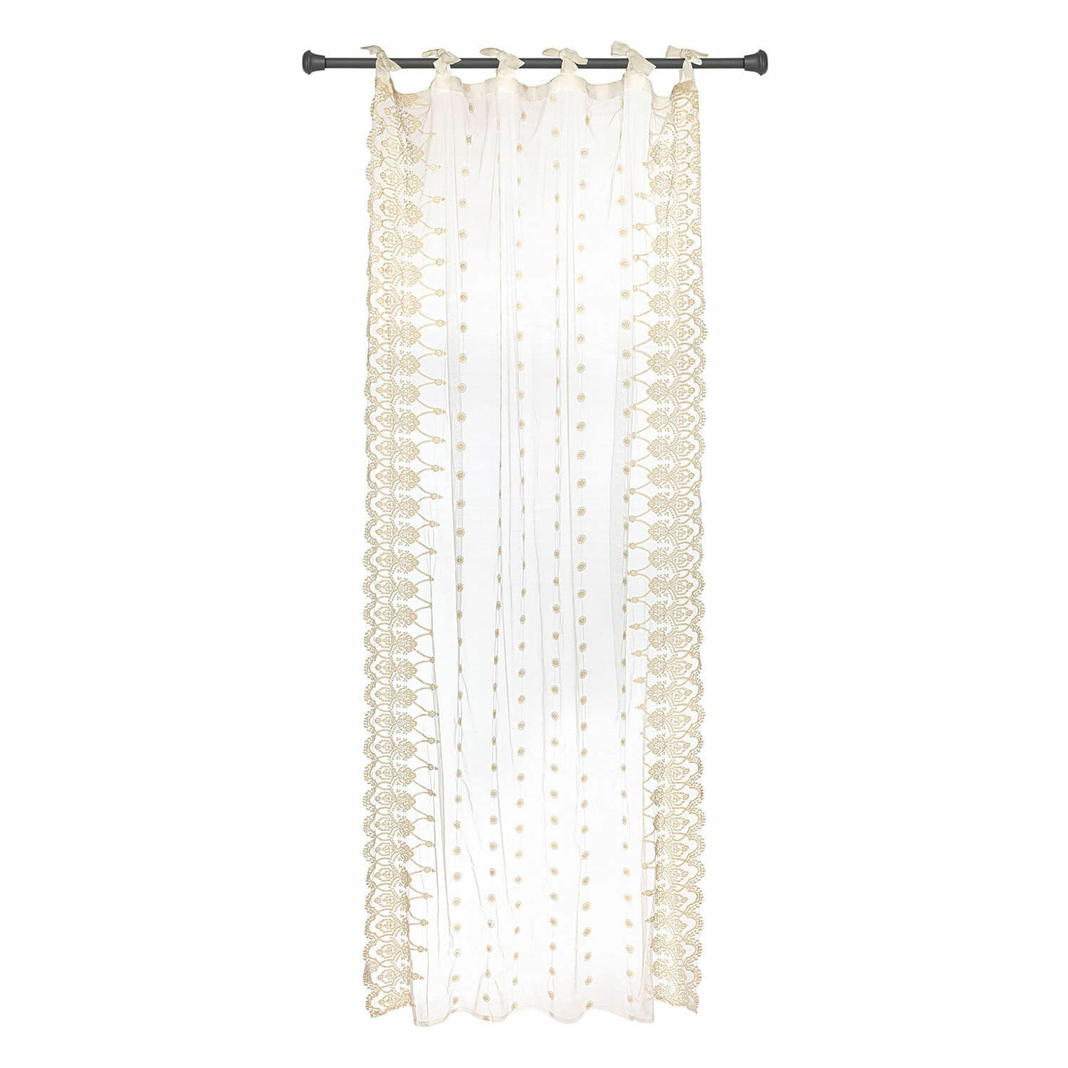 Cortina Elaisa Cortina blanca translúcida con encaje beige y bordado, decoración elegante para ventana