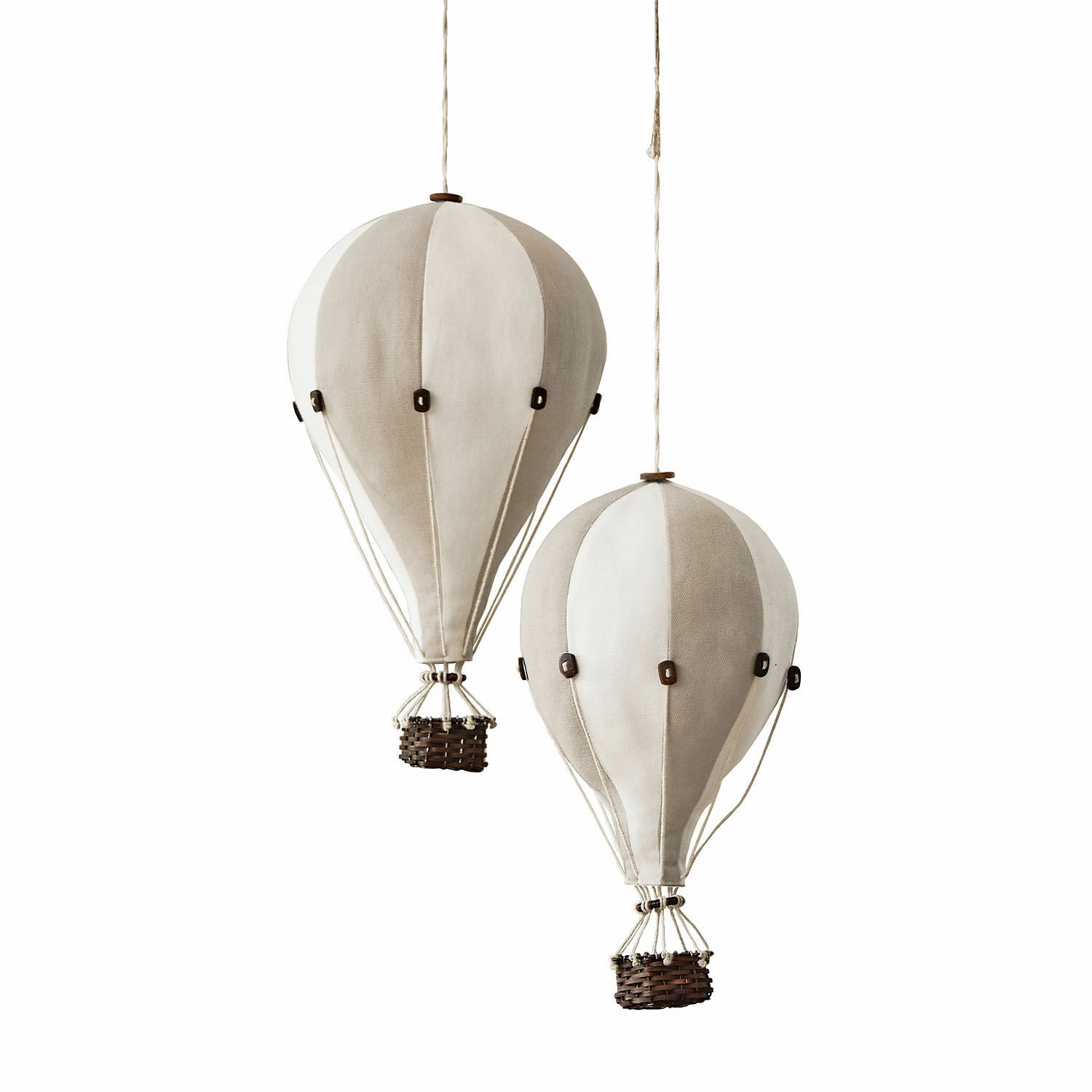 Set de 2 globos aerostáticos decorativos Merrybean Globos aerostáticos decorativos de tela en tonos beige y blanco para colgar en interiores