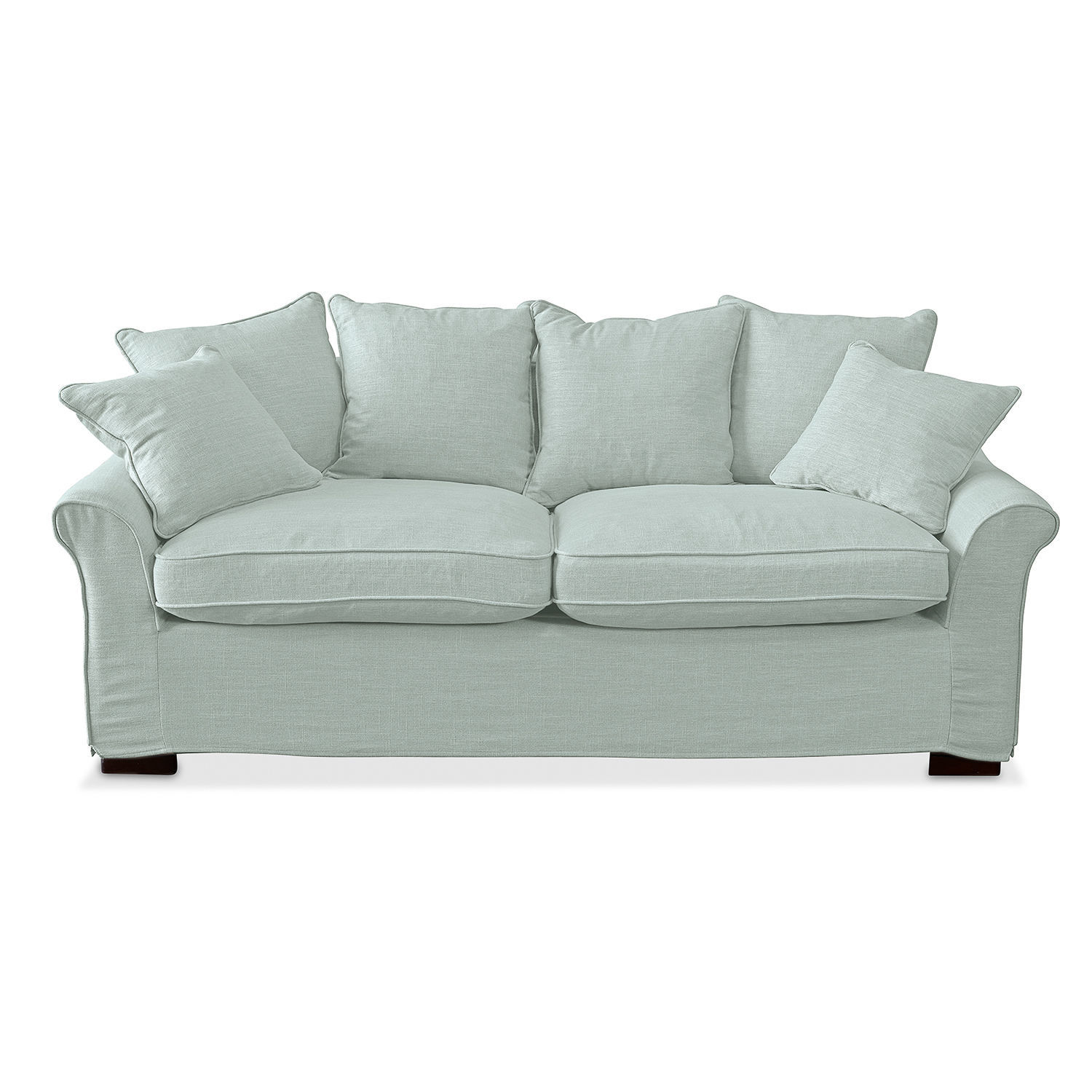 menta Sofá Long Beach en tela color menta con cojines suaves y asiento cómodo para sala