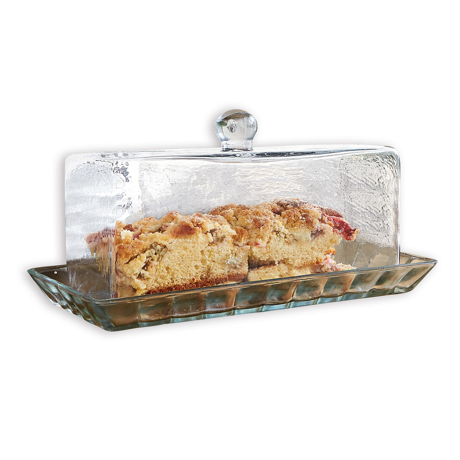 Campana de cristal con plato Nelia Recipiente de vidrio para pastel con tapa y trozo de pastel crujiente dentro, utensilio de cocina