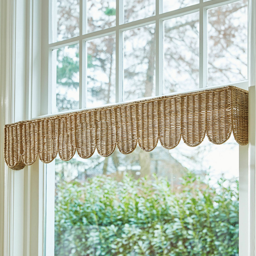 Lambrequín de ratán natural beige para decoración de ventana, estilo rústico, cortina corta