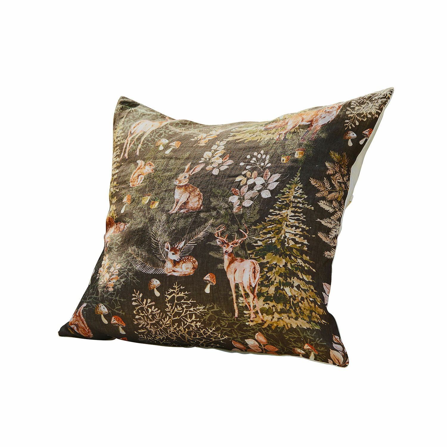 Funda de cojín Clairvigne Cojín decorativo de algodón con diseño de animales del bosque sobre fondo oscuro, accesorio para el hogar