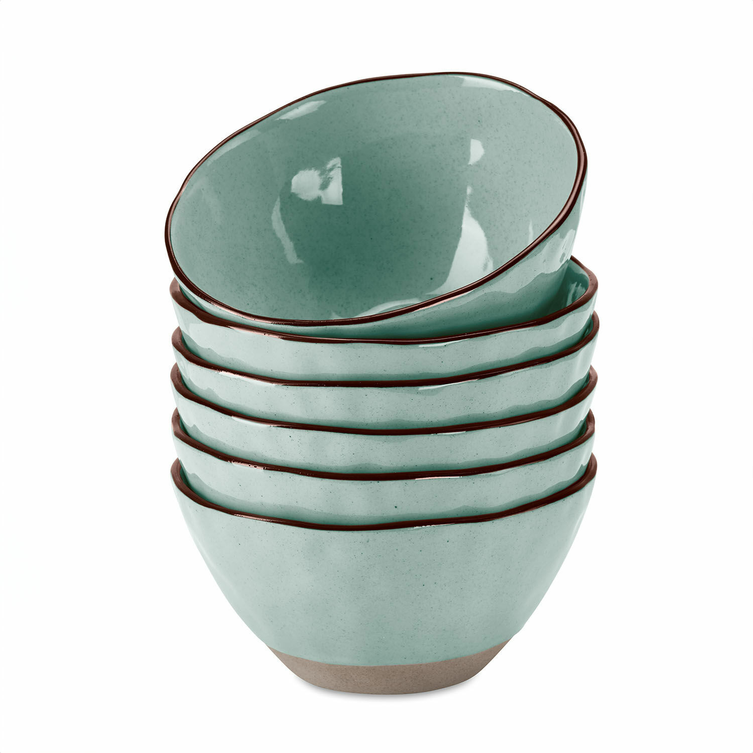 turquesa Set de 6 cuencos de cerámica turquesa Biarritz con borde marrón para cocina y comedor