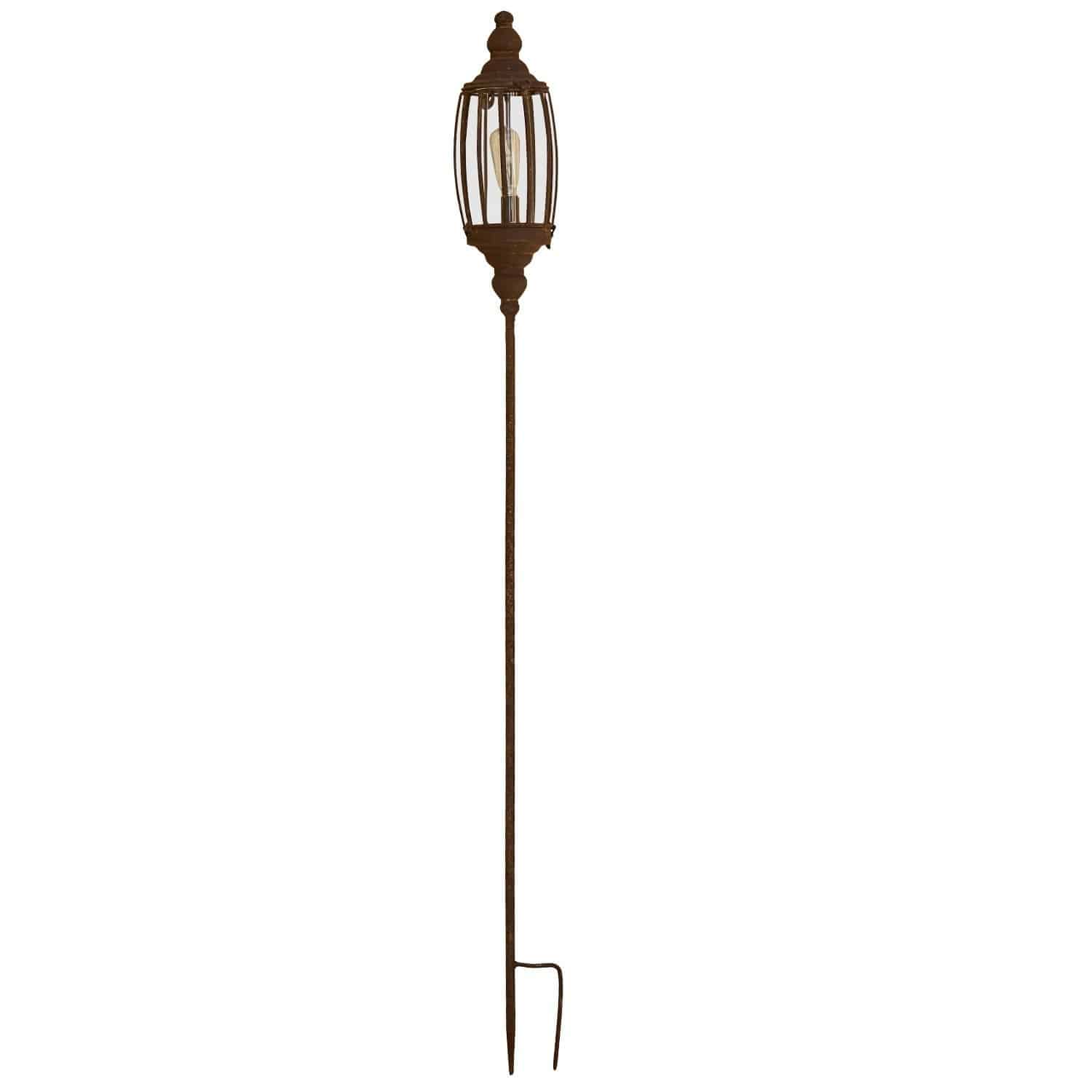 Farol LED Ivette Lámpara de jardín decorativa de metal oxidado con varilla larga para clavar en tierra, iluminación exterior