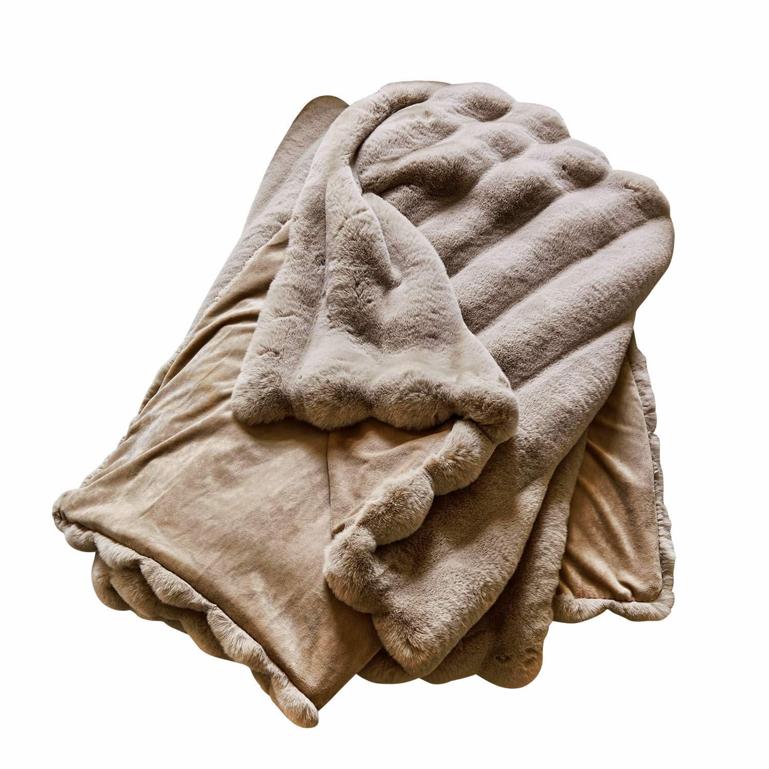 Plaid Caelira Manta beige suave de piel sintética, perfecta para un ambiente acogedor y decoración del hogar