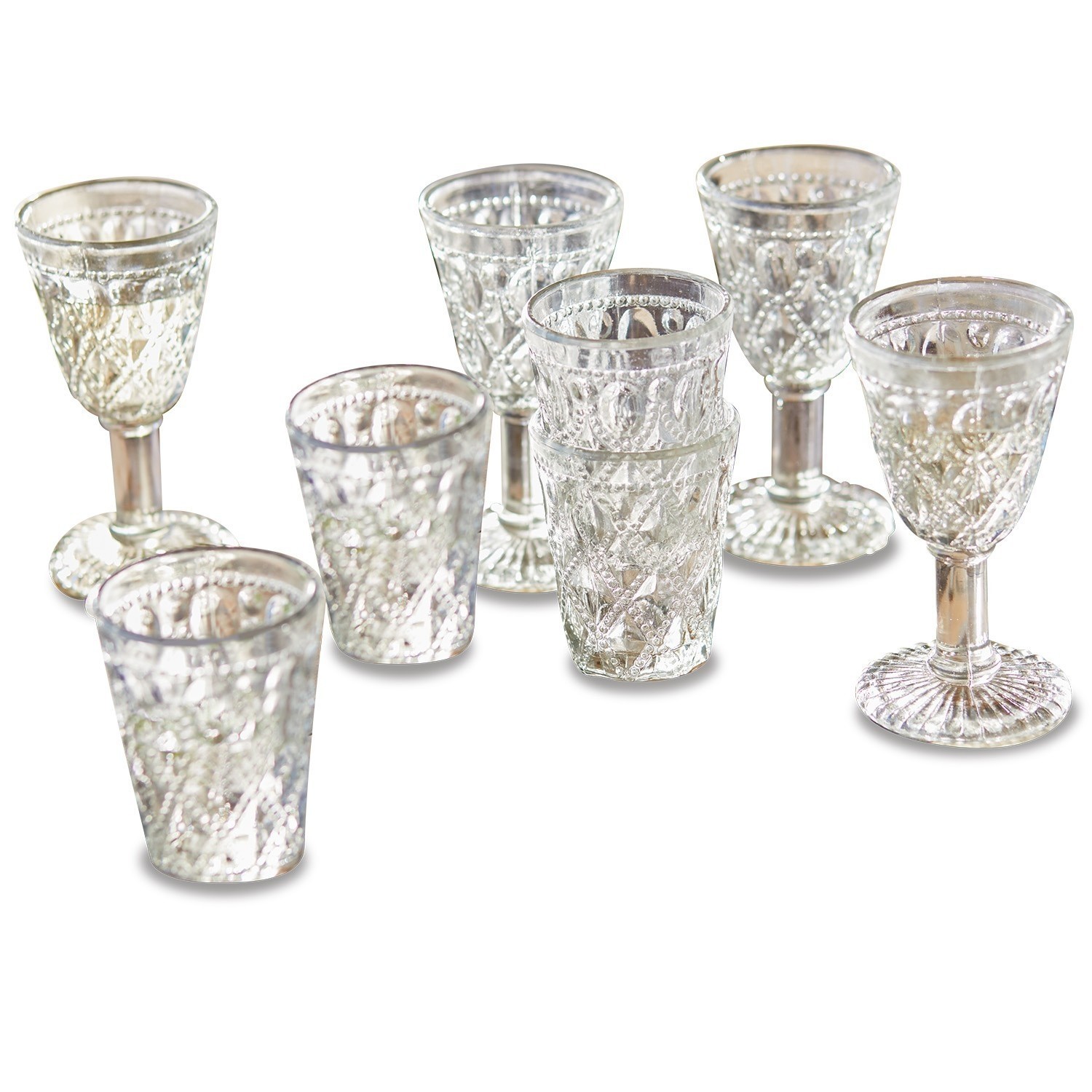 Set de 8 vasos Vérane Conjunto de vasos y copas transparentes con diseño decorativo, cristalería elegante para el hogar