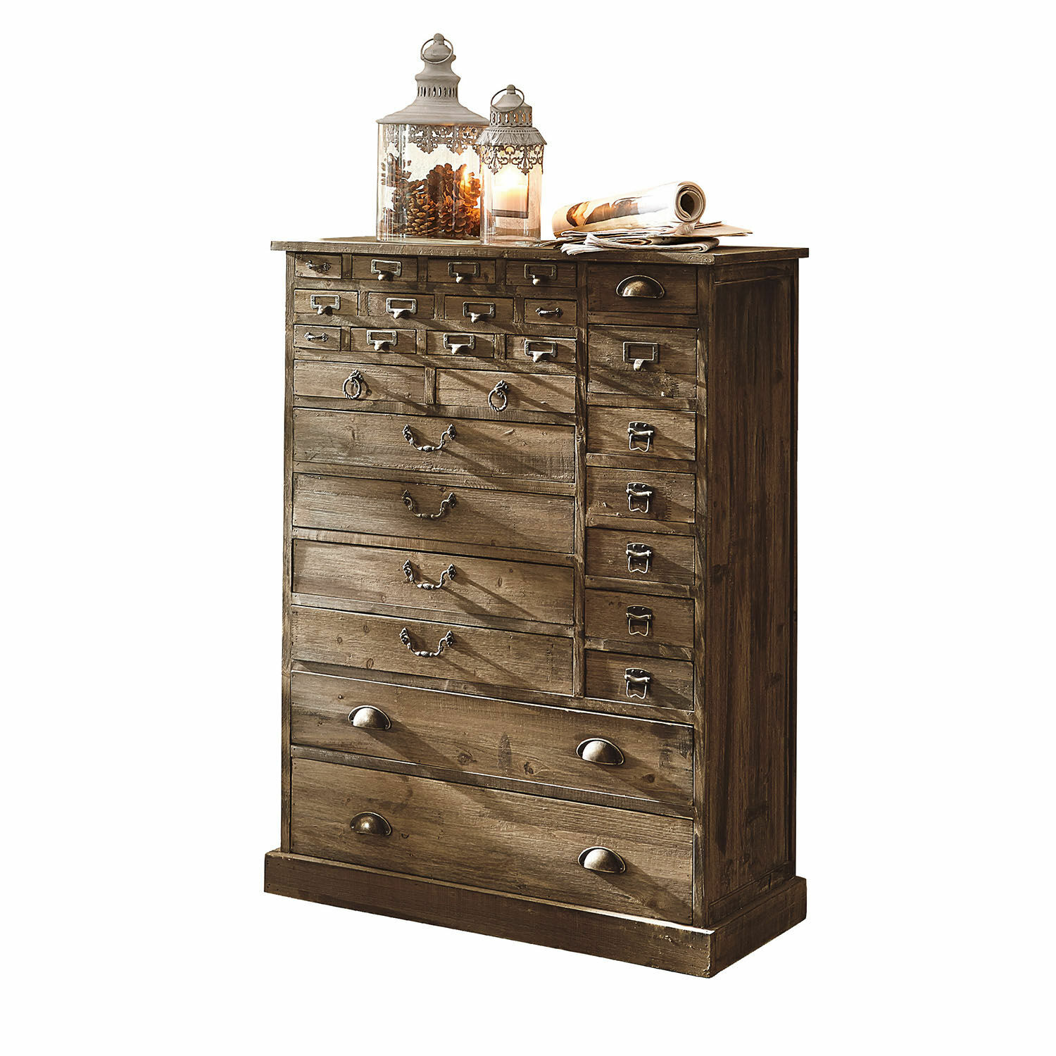 Cómoda Darling Cómoda de madera marrón con múltiples cajones y tiradores metálicos para almacenamiento