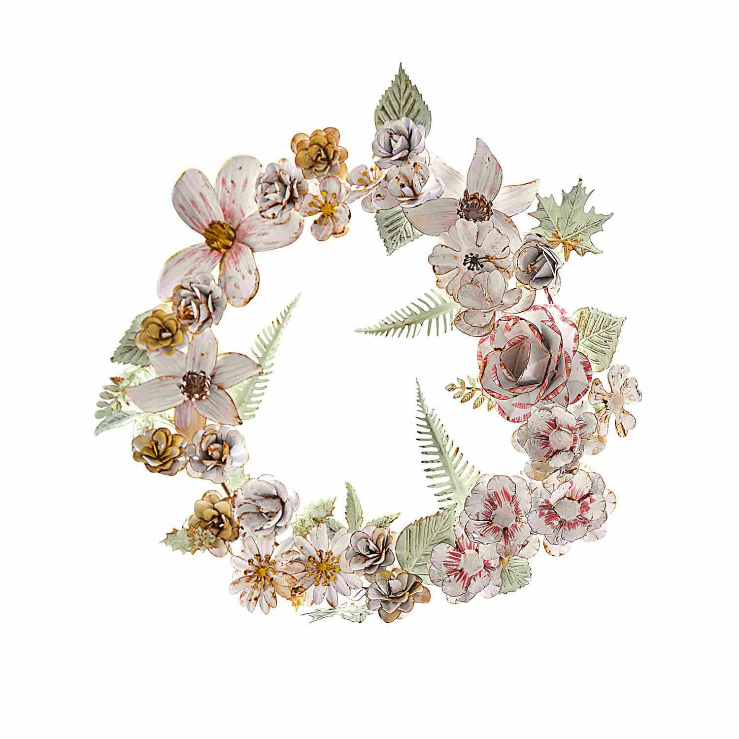 Corona Jesse Corona decorativa de metal con flores y hojas en tonos pastel para decoración de interiores