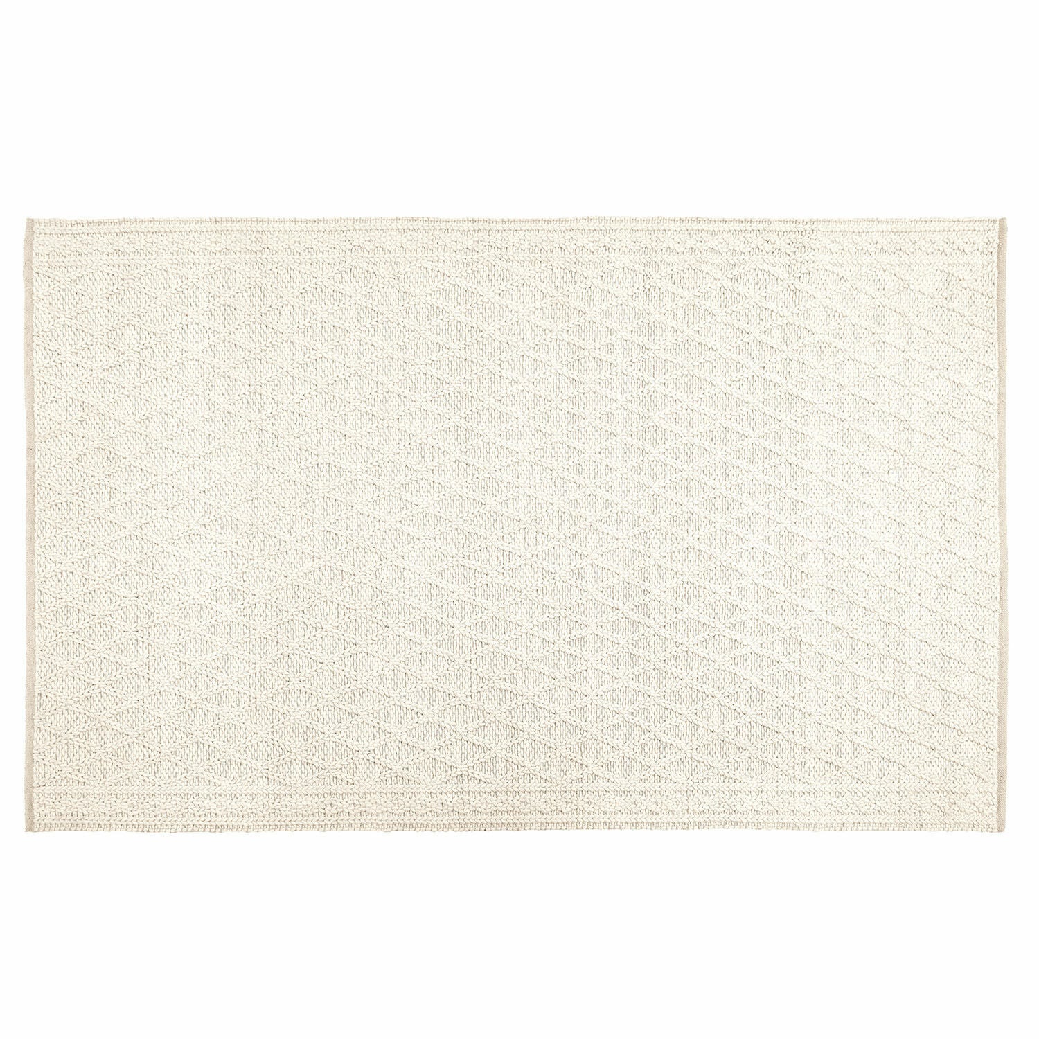 Alfombra crema Poloma de material suave con patrón geométrico sutil, ideal para sala de estar