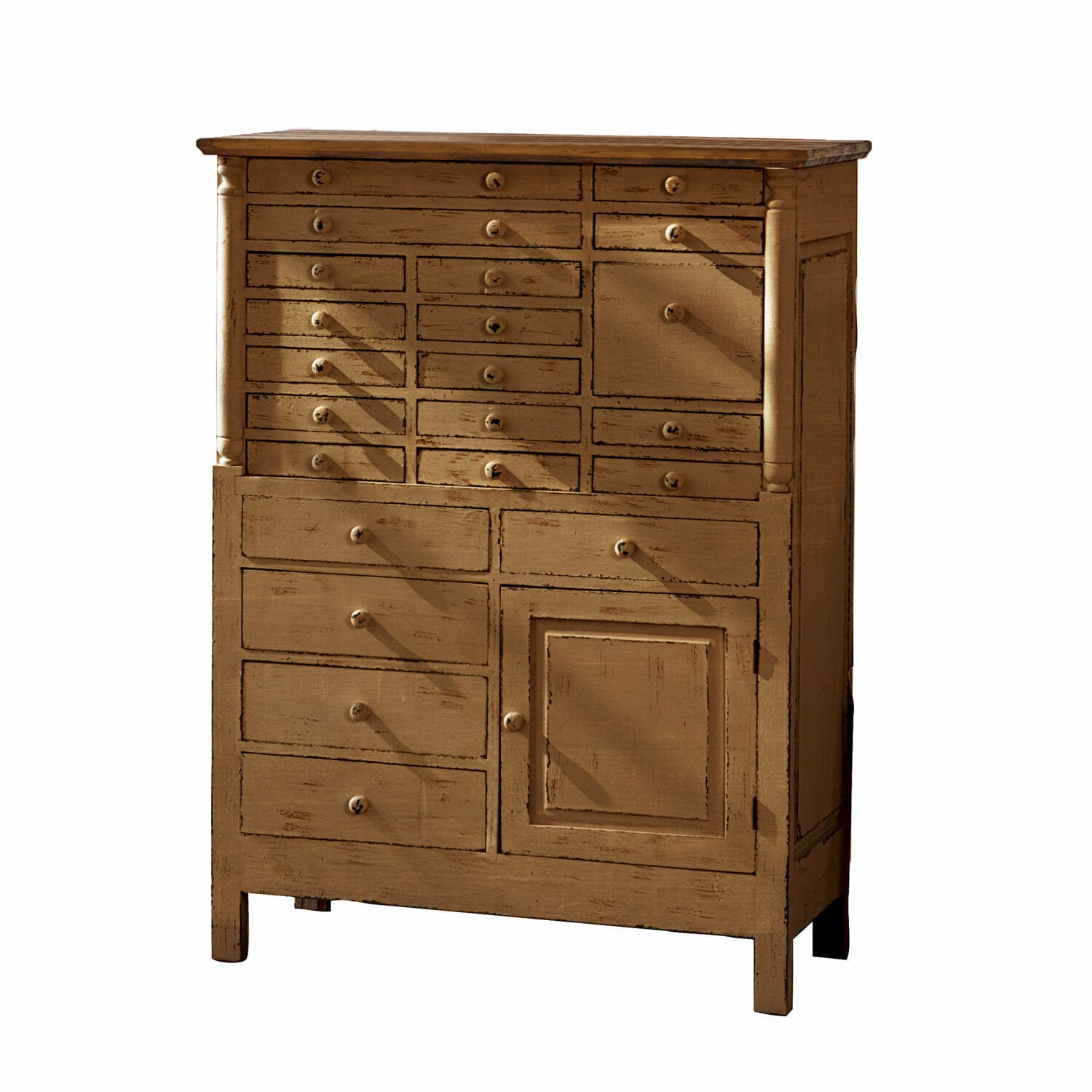 Cómoda Fairfield de madera en color marrón antiguo con múltiples cajones para almacenamiento