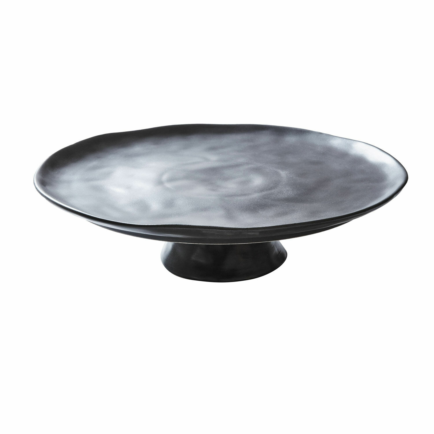 Plato Biarritz de cerámica negra con forma irregular, ideal para decoración y servir.