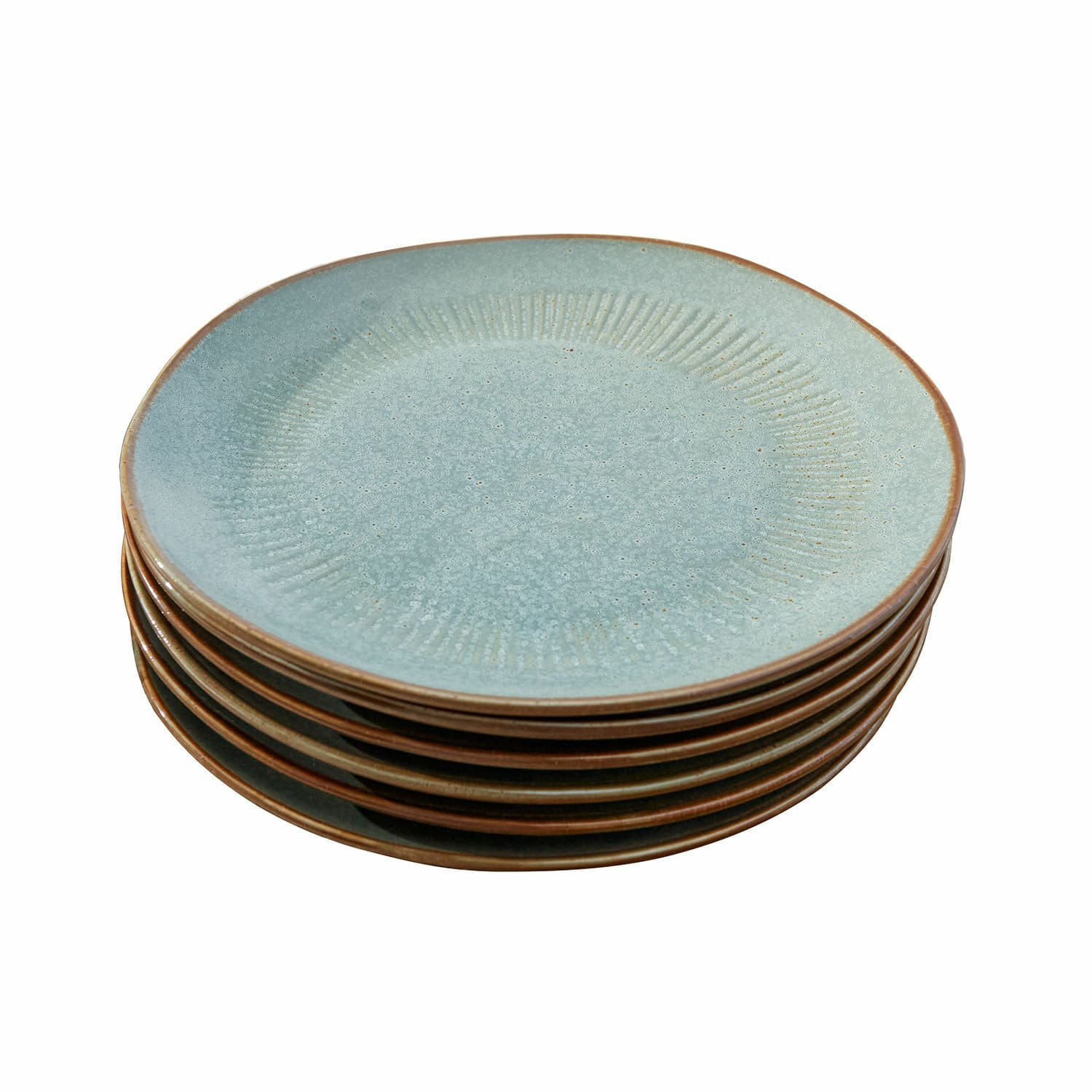 Set de 6 platos Périers Juego de platos de cerámica azul con borde marrón, ideal para decoración de mesa y servir comidas