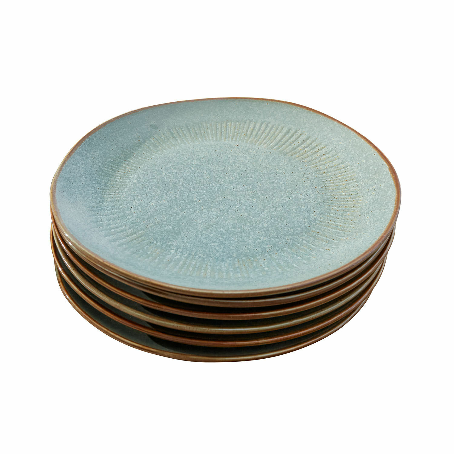 Set de 6 platos Périers Juego de platos de cerámica azul con borde marrón, ideal para decoración de mesa y servir comidas
