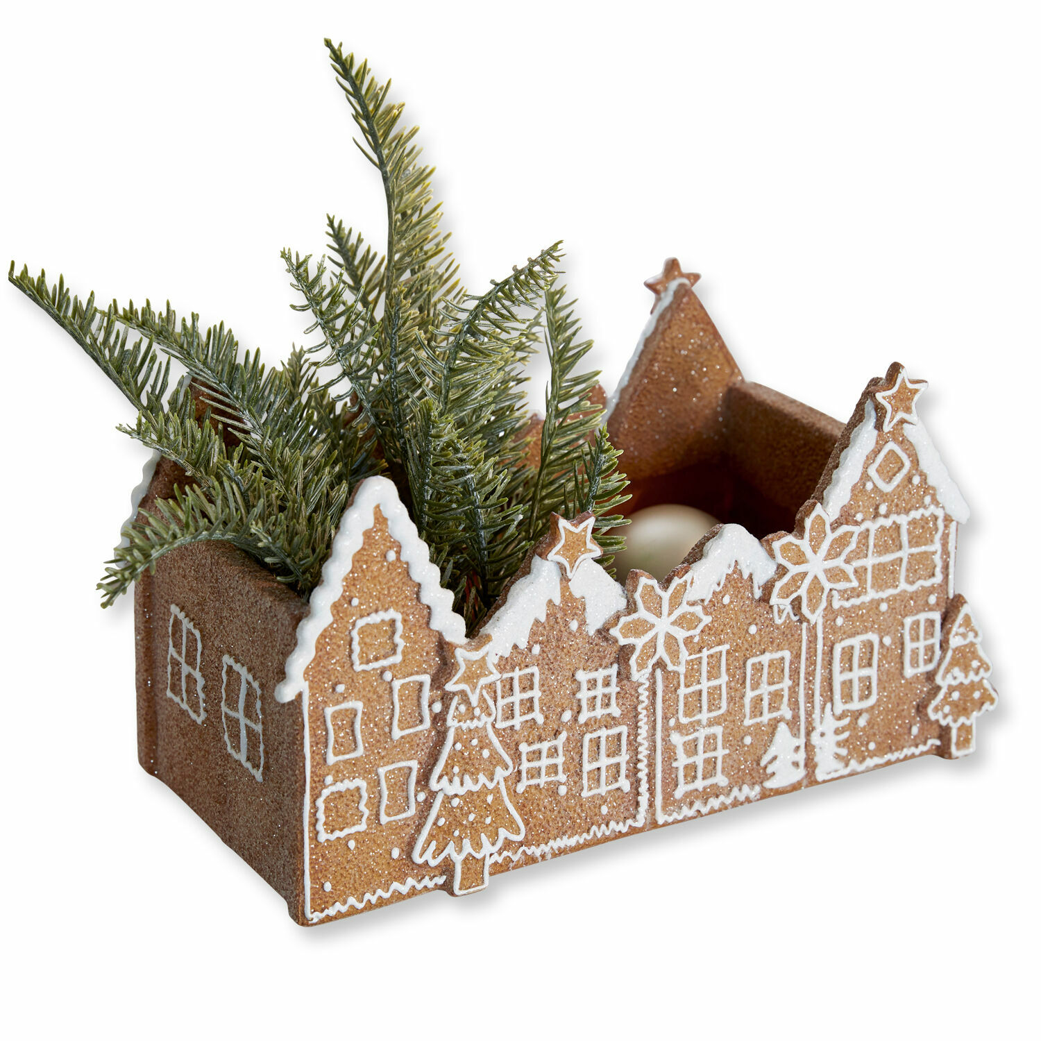 Recipiente Anyama Contenedor decorativo en forma de casa de jengibre con ramas verdes para Navidad