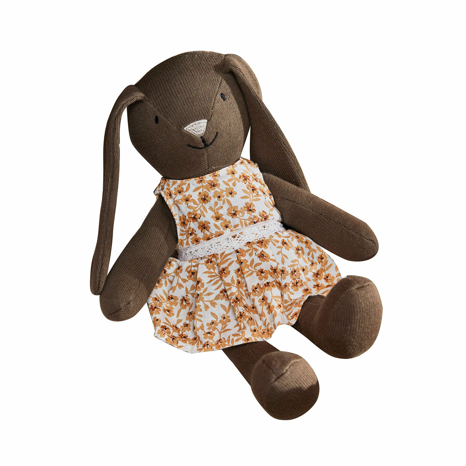Peluche Pippaloo Conejo de peluche marrón con vestido floral beige y naranja, juguete suave para niños