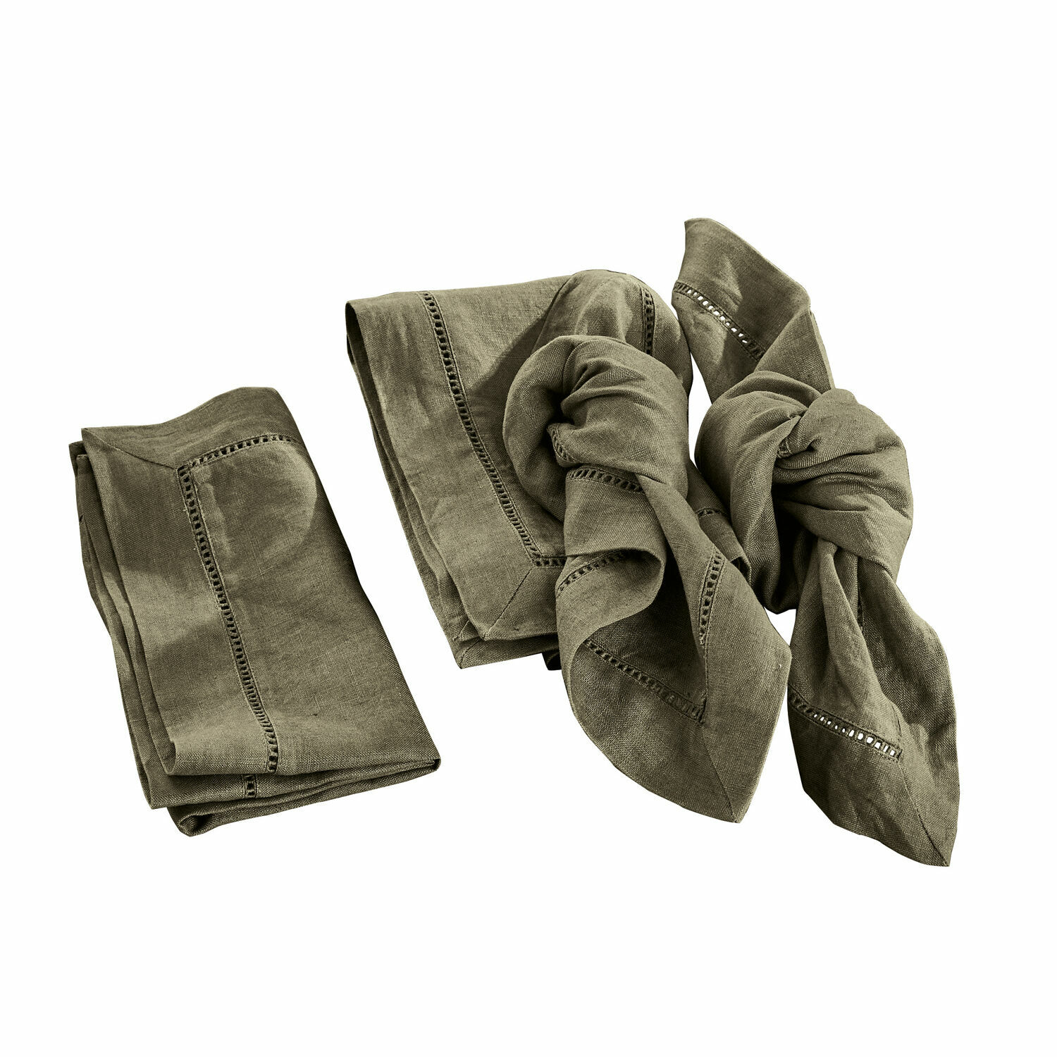 Set de 4 servilletas Covent Garden Juego de servilletas de lino verde con costura decorativa para decoración de mesa