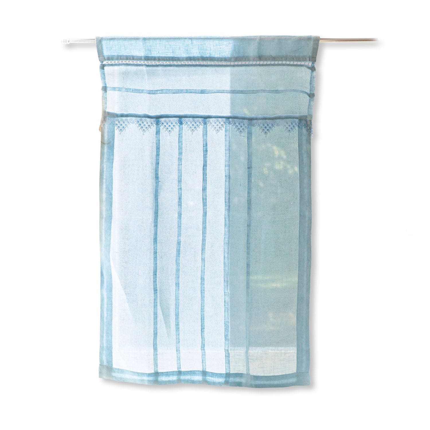 azul Cortina azul Chailly de tela ligera con diseño delicado y rayas, decoración para ventana